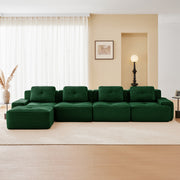 Racine green modular sofa showing bright living room setup with chaise ottoman