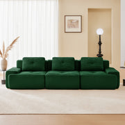 Racine green modular sofa showing front living room setup with three seats