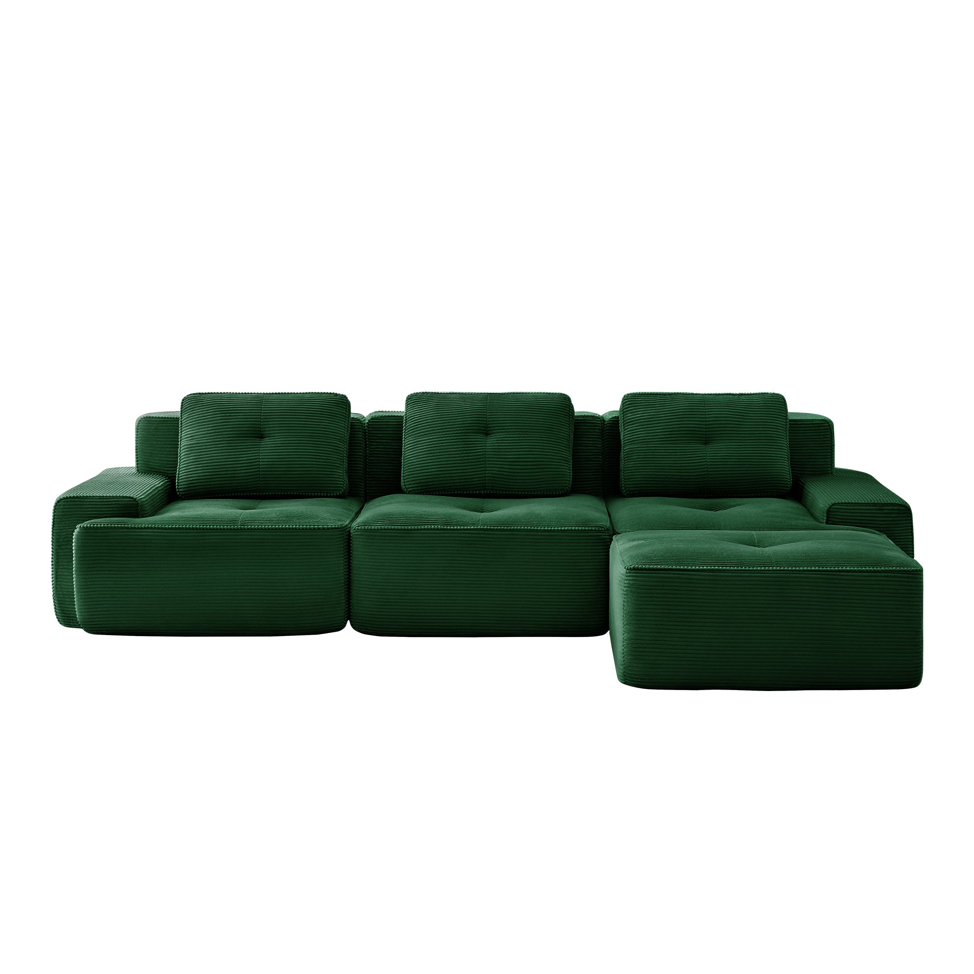 Racine green modular sofa showing front white background product view with chaise ottoman