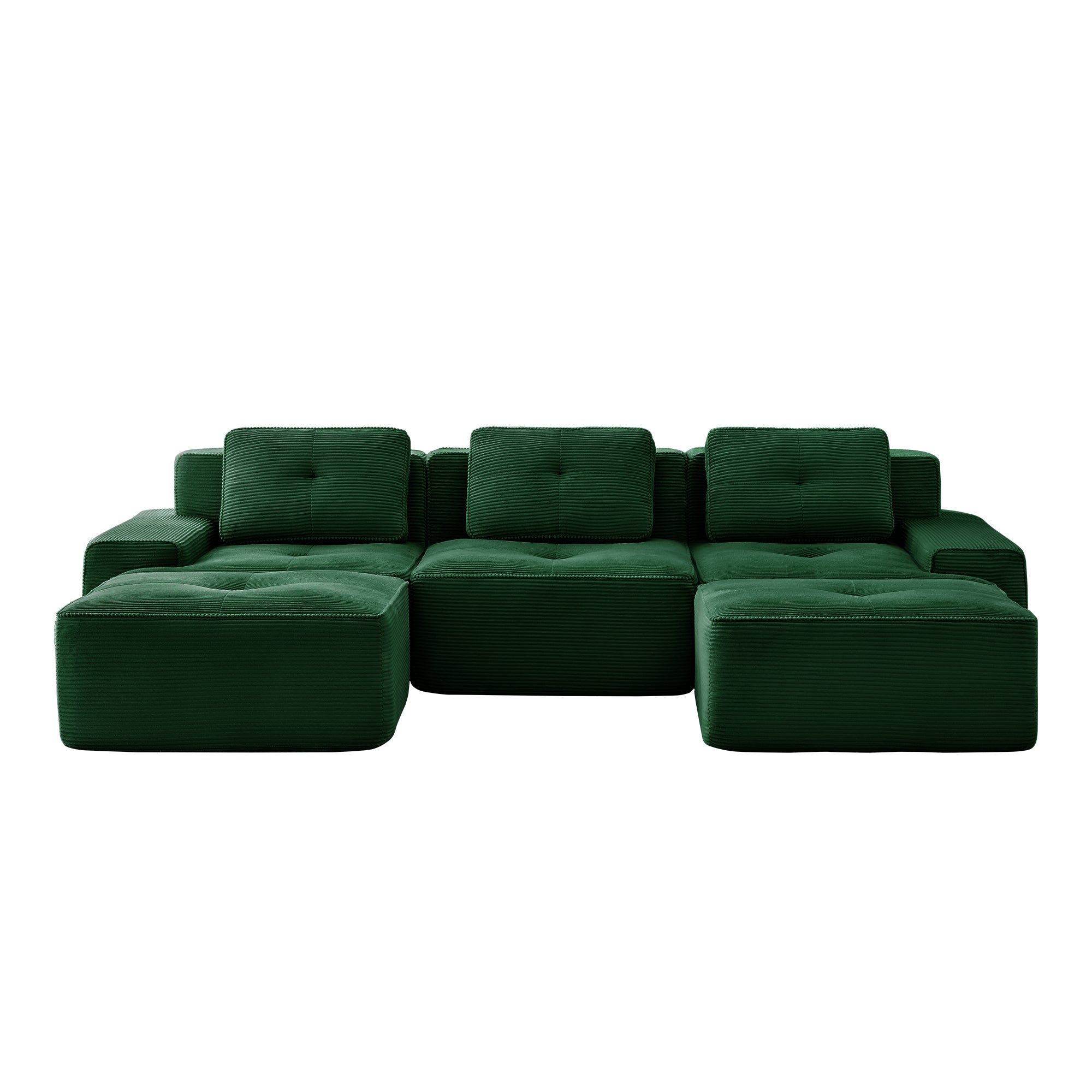 Racine green modular sofa showing front white background product view with two ottomans