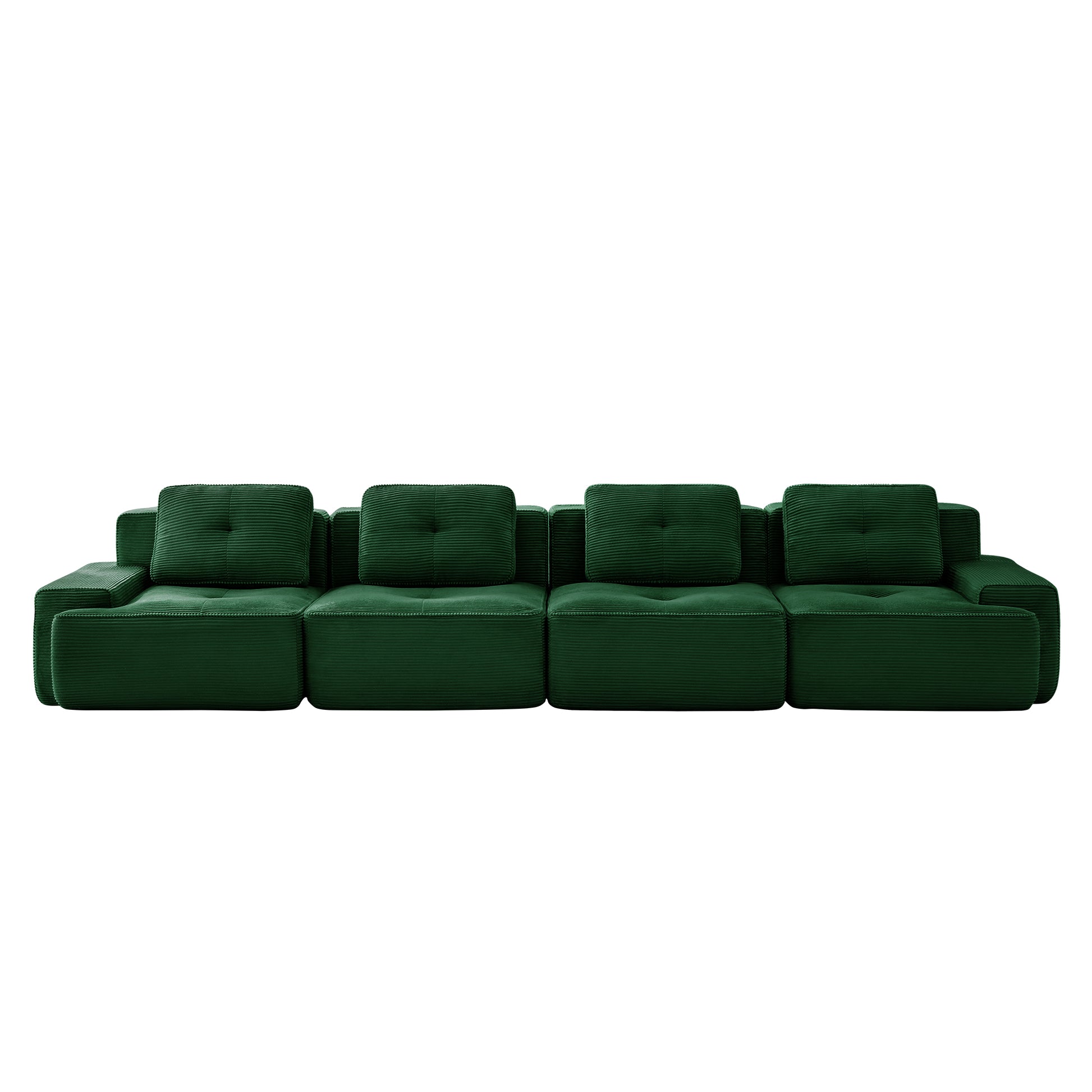 Racine green modular sofa showing front white background product view with two ottomans