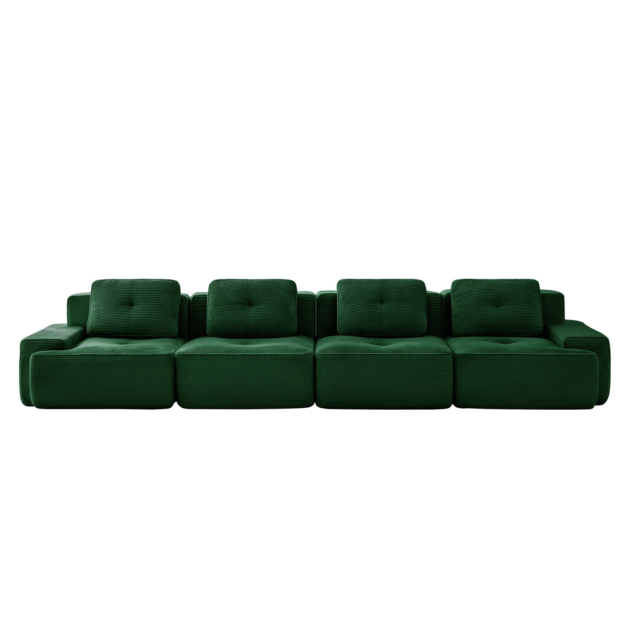 Racine green modular sofa showing front white background product view with two ottomans