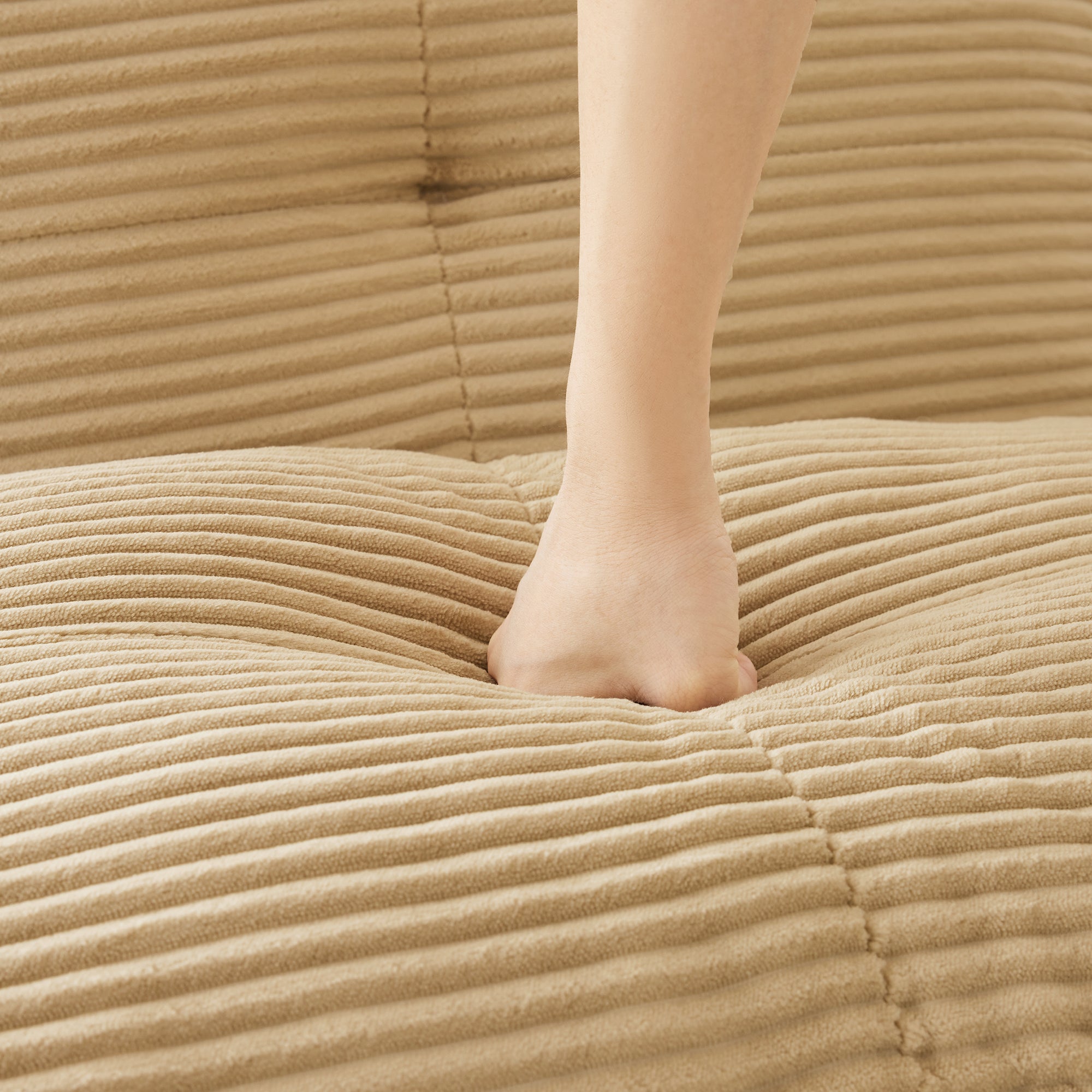 Racine light camel modular sofa showing close-up corduroy fabric texture