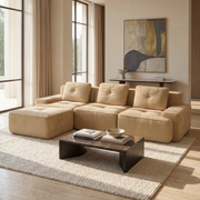 Racine light camel modular sofa showing modern living room setup with movable ottoman