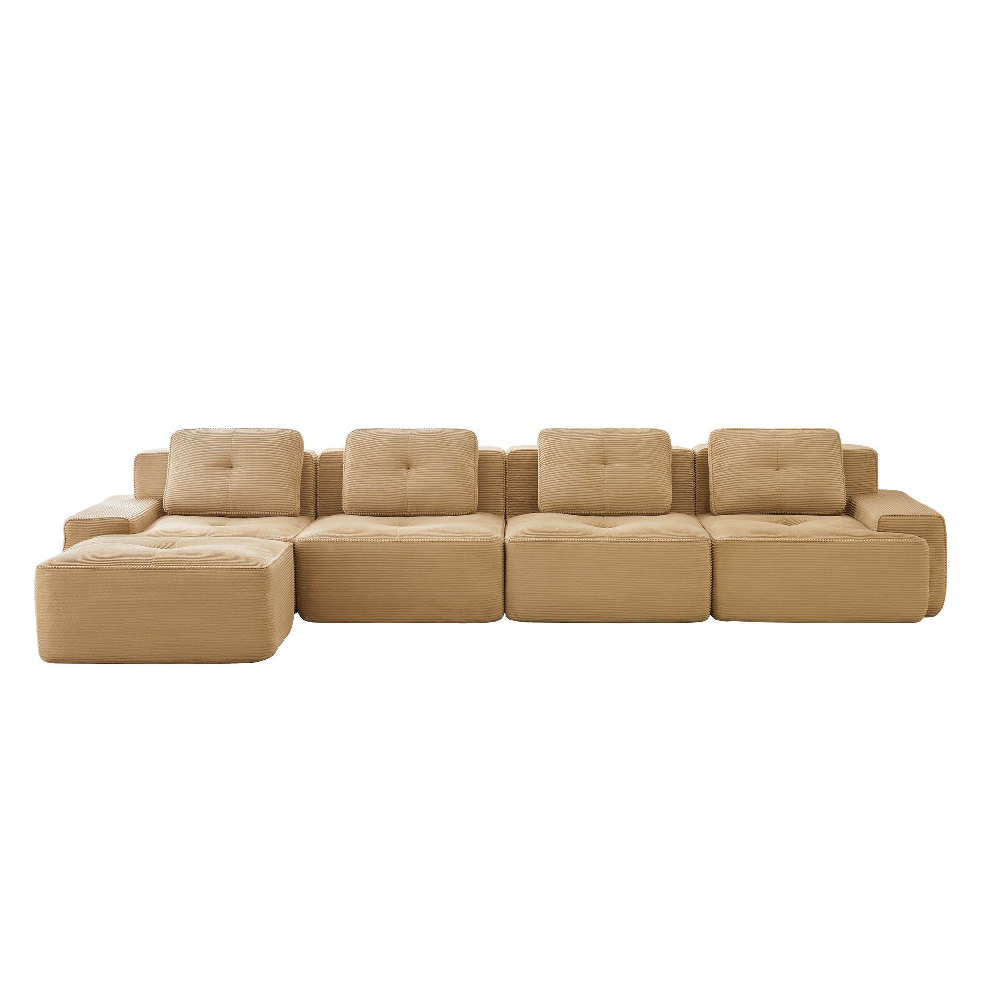 Racine light camel modular sofa showing front white background product view with ottoman
