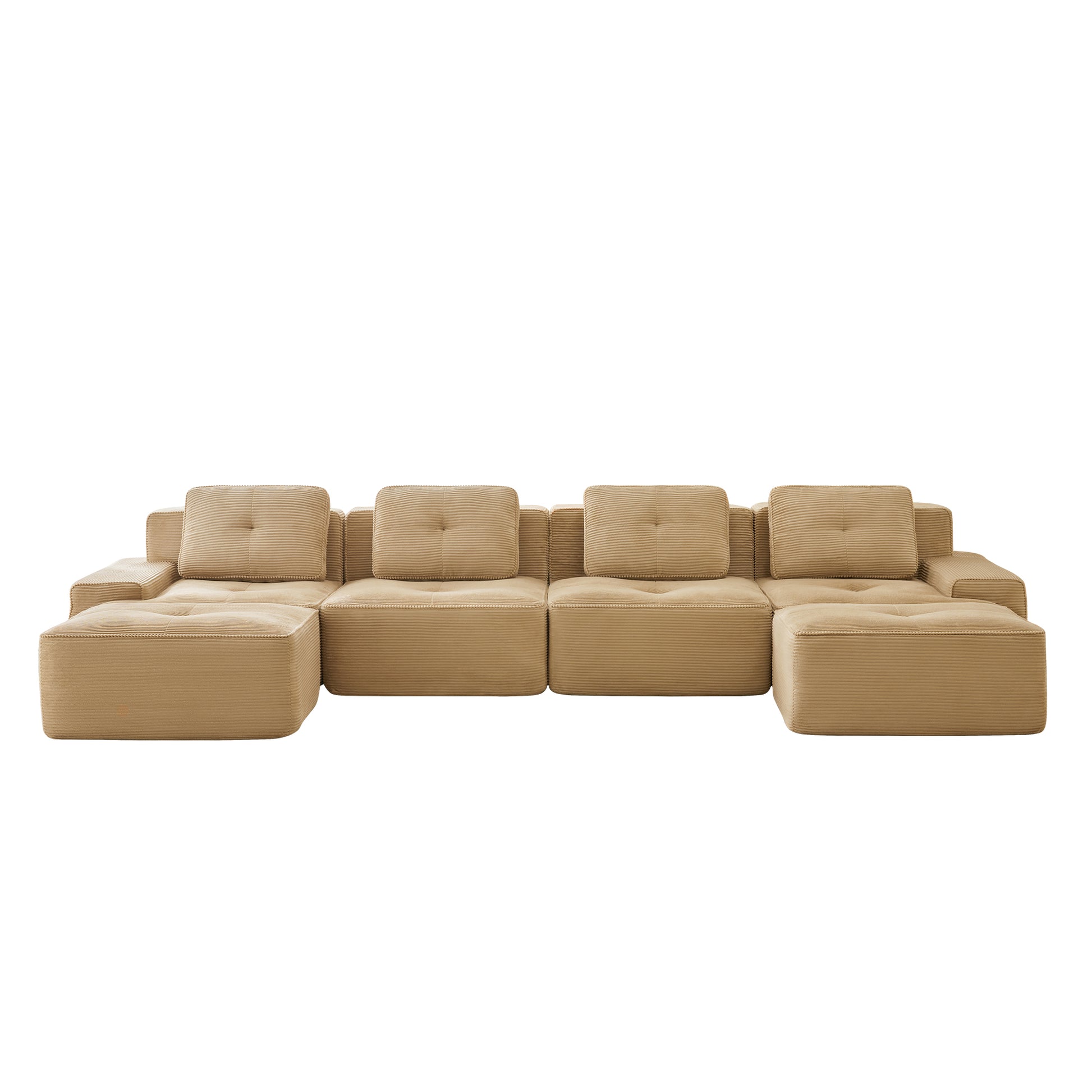 Racine light camel modular sofa showing front white background product view with two ottomans