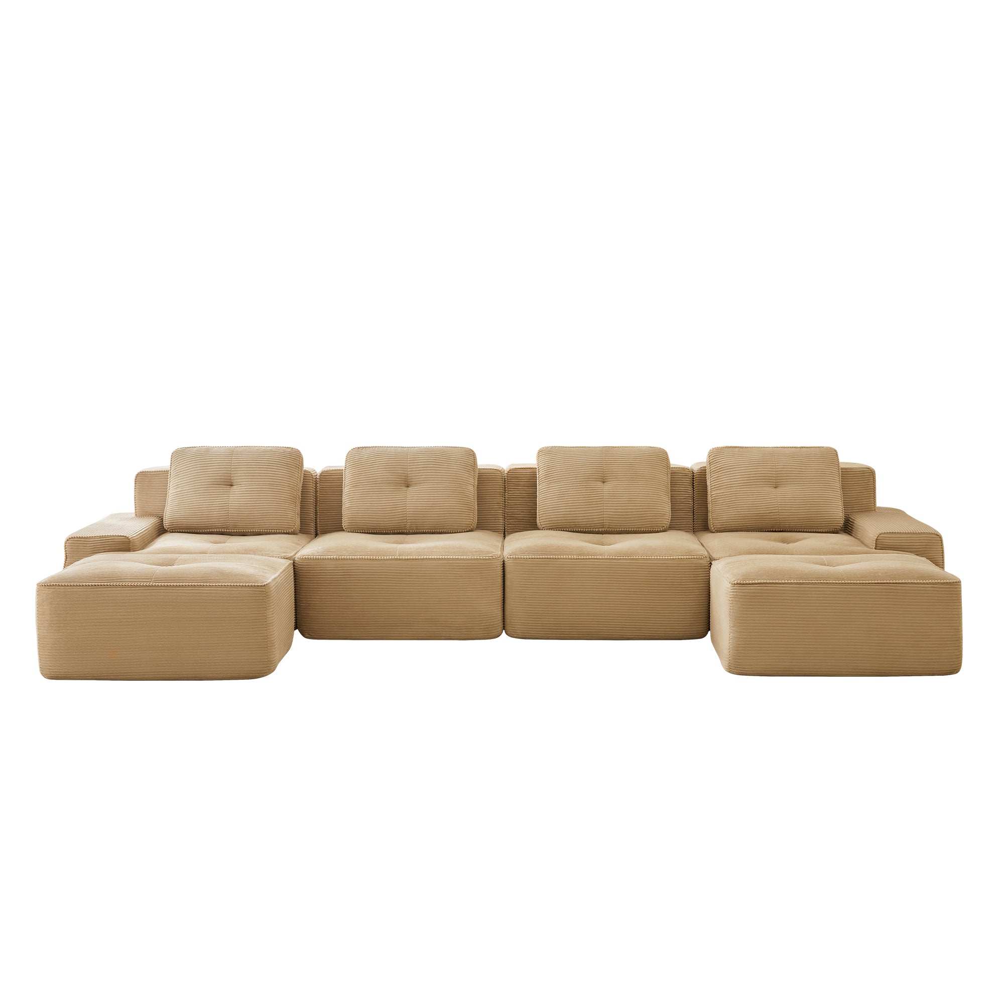 Racine light camel modular sofa showing front white background product view with two ottomans