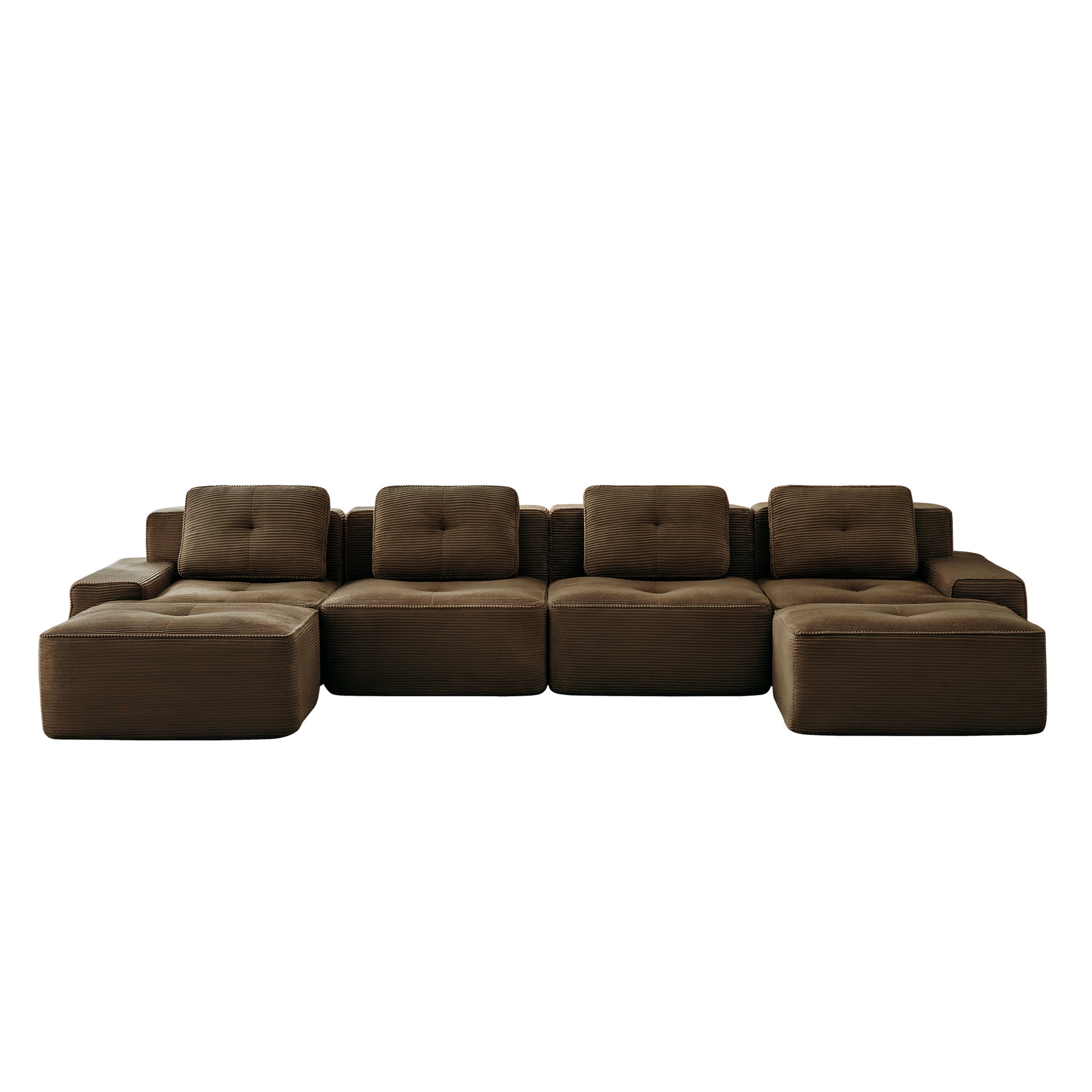 Racine brown corduroy U-shaped sectional sofa front view isolated on white background