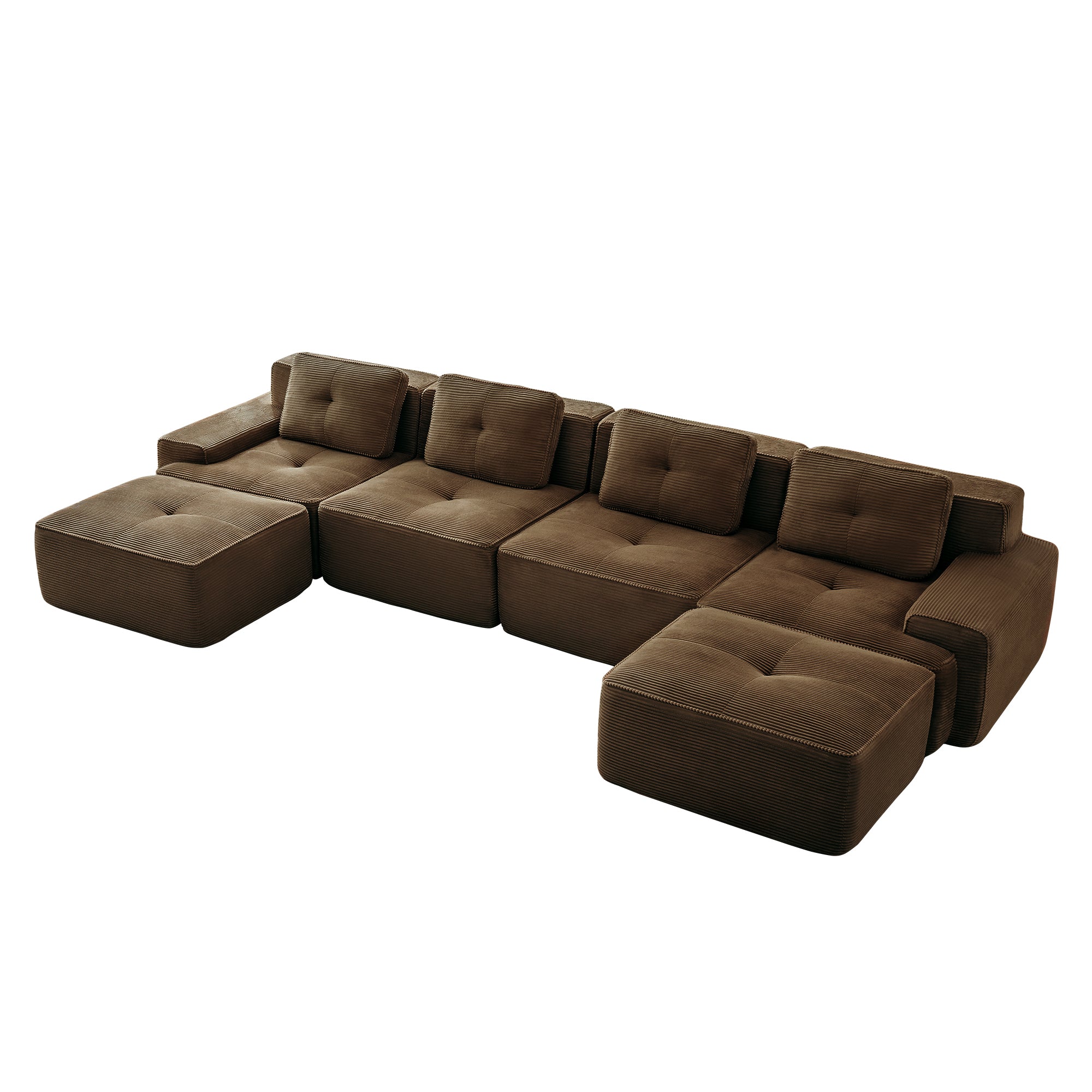 Racine brown corduroy U-shaped sectional sofa angled view isolated on white background