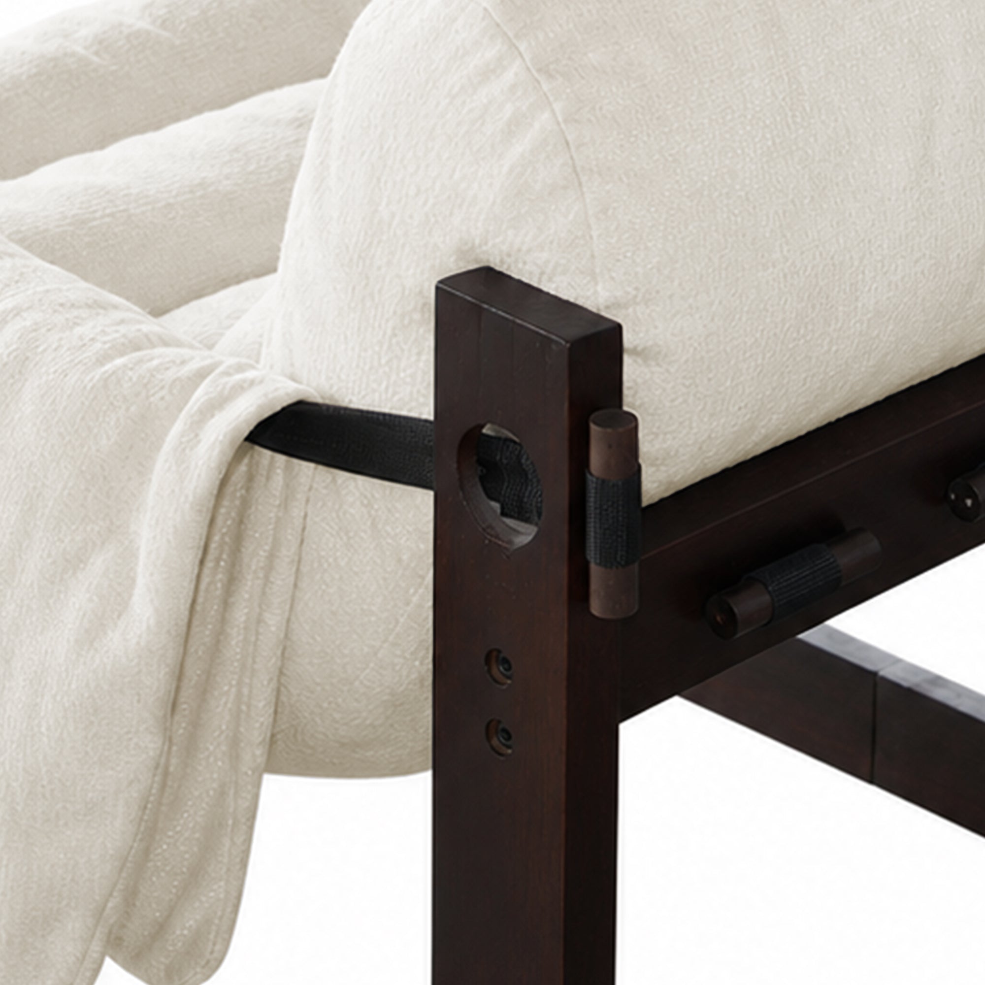 Ravena Chenille Modern Rustic Rubberwood Lounge Chair with Removable Armrests