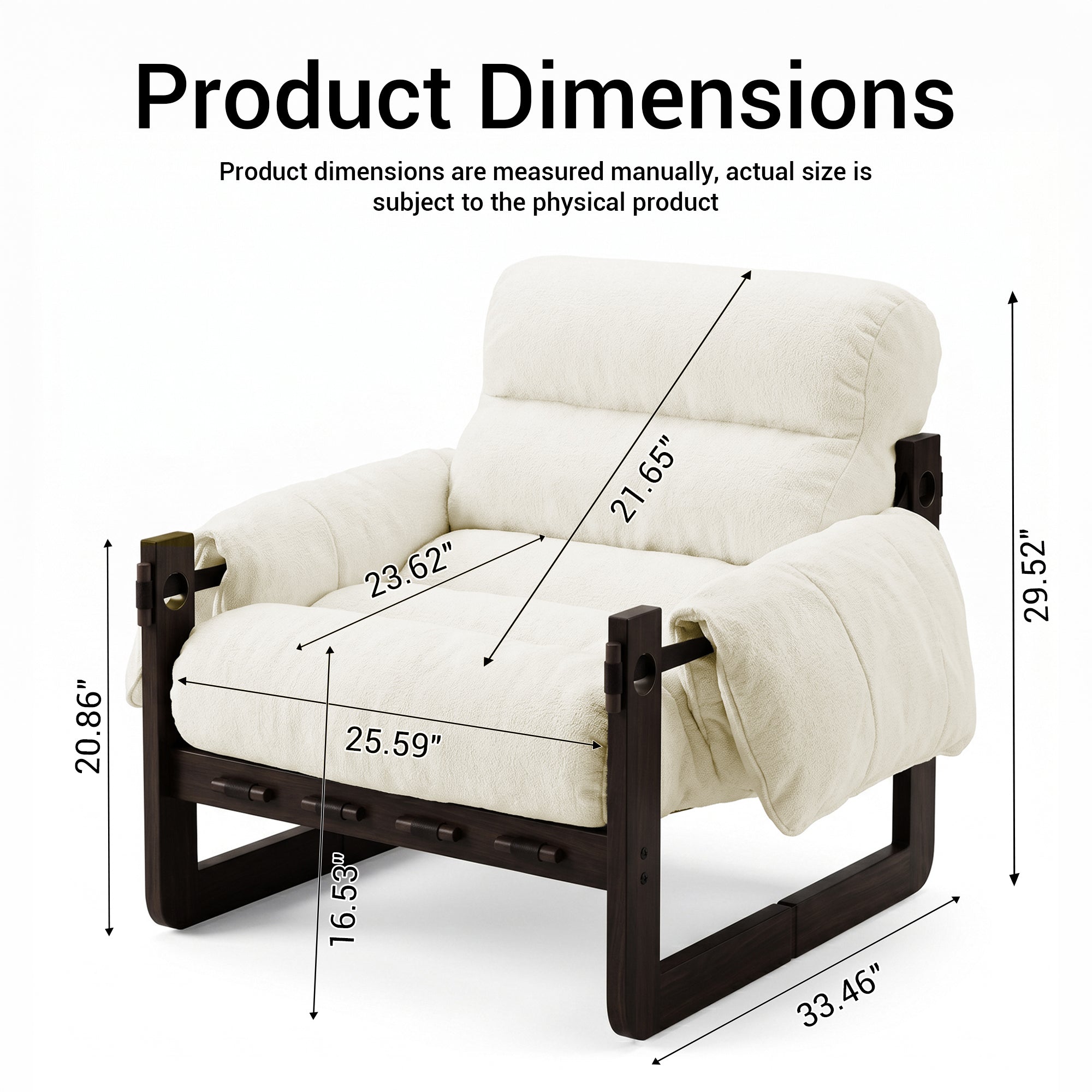 Ravena Chenille Modern Rustic Rubberwood Lounge Chair with Removable Armrests