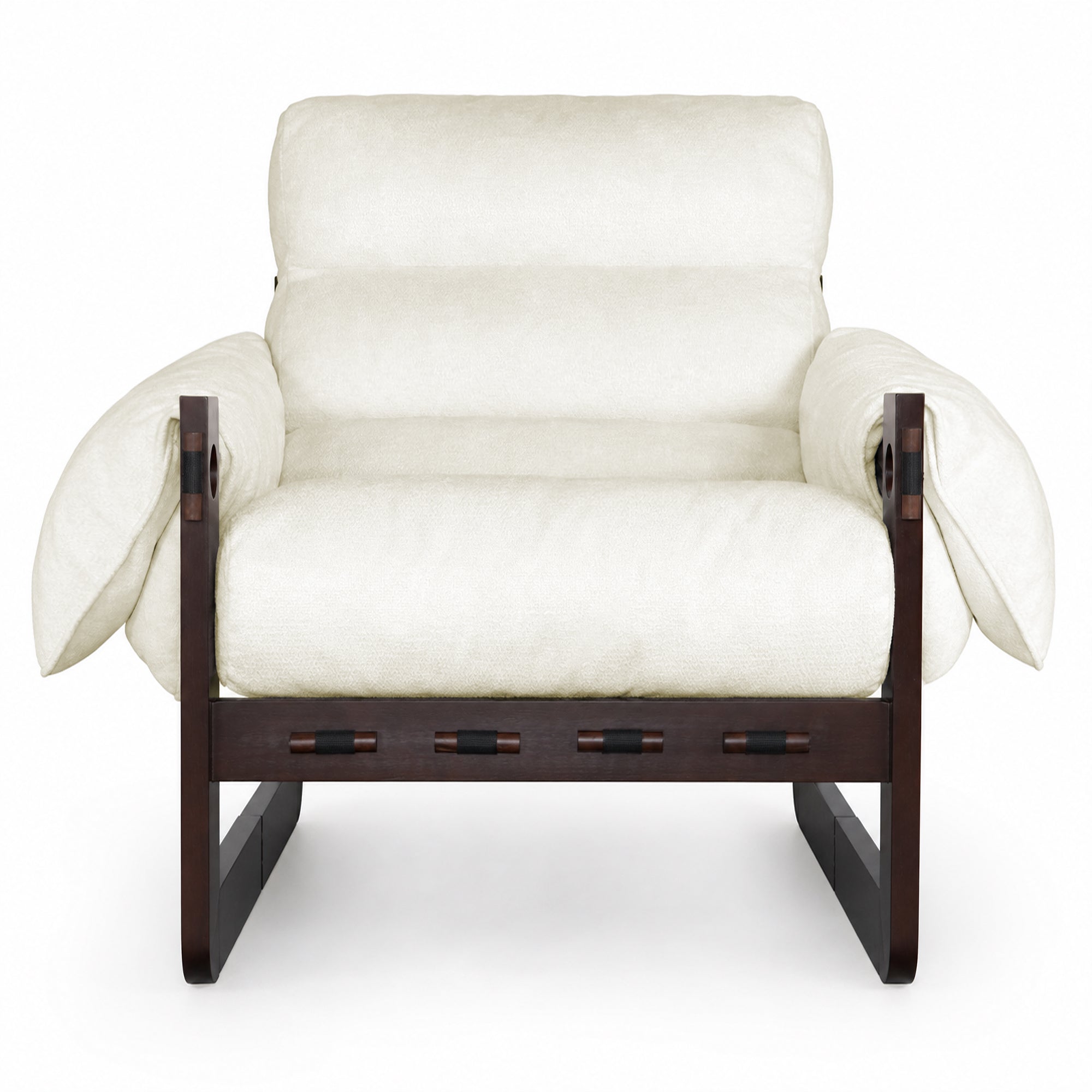 Ravena Chenille Modern Rustic Rubberwood Lounge Chair with Removable Armrests