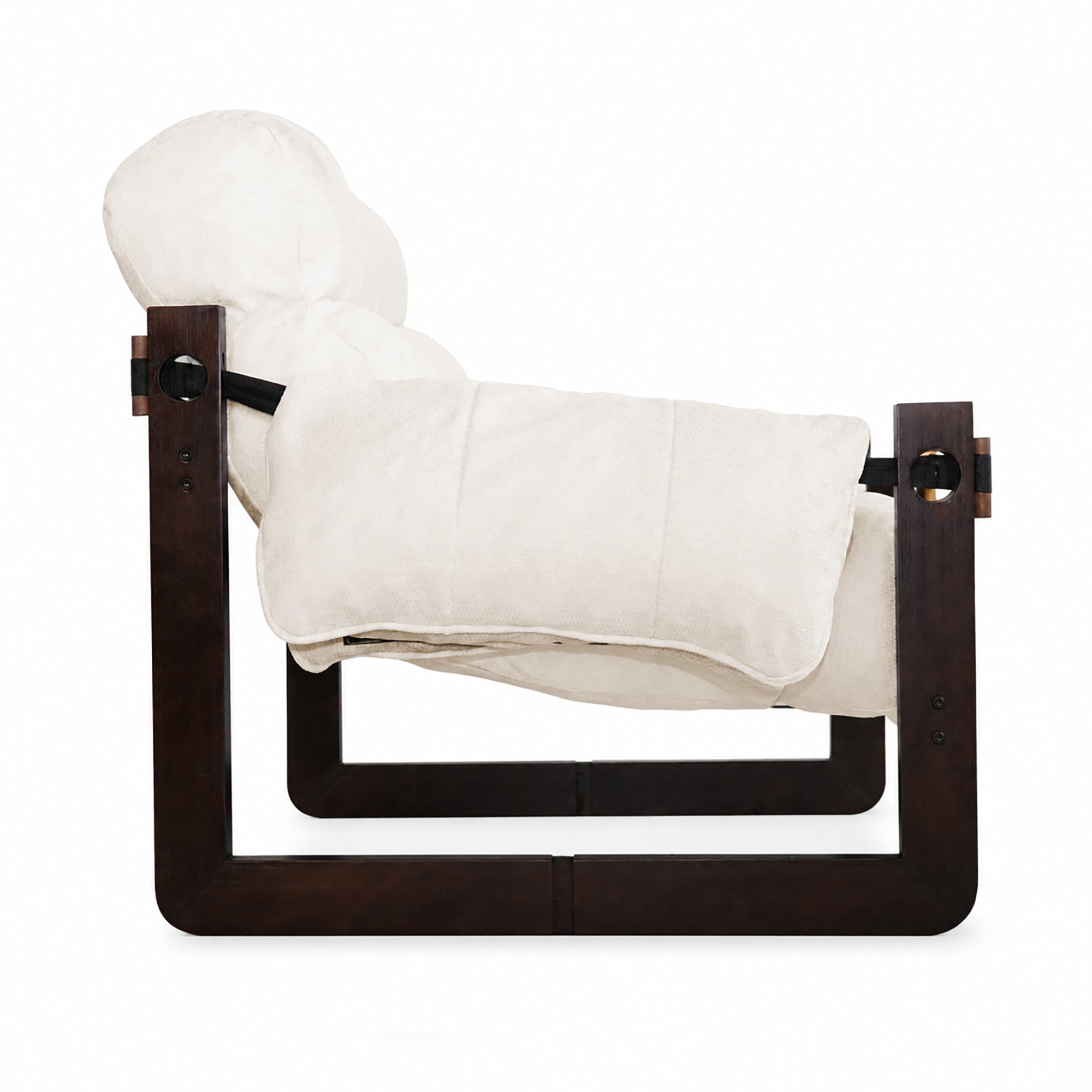 Ravena Chenille Modern Rustic Rubberwood Lounge Chair with Removable Armrests