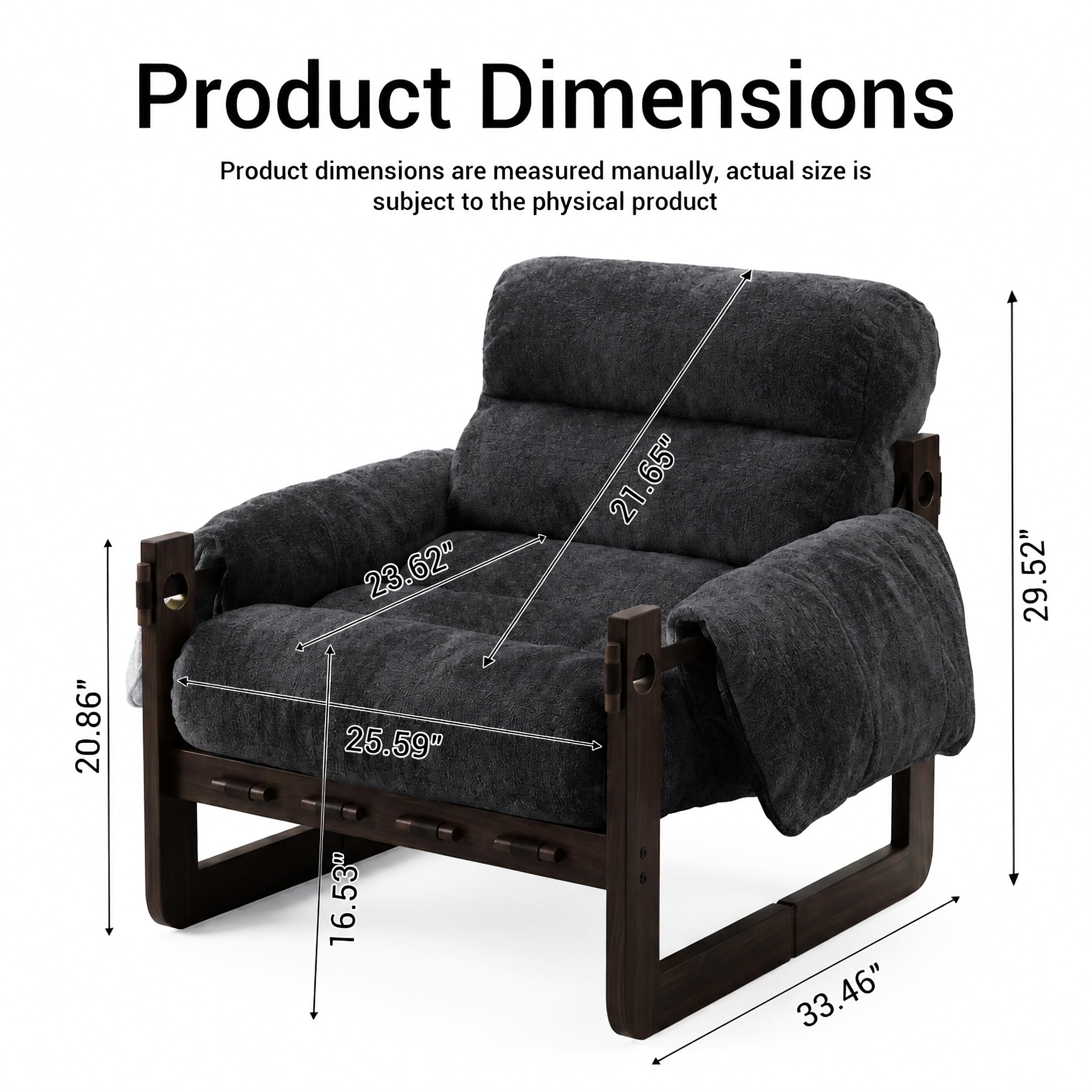 Ravena Chenille Modern Rustic Rubberwood Lounge Chair with Removable Armrests