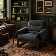 Ravena Chenille Modern Rustic Rubberwood Lounge Chair with Removable Armrests