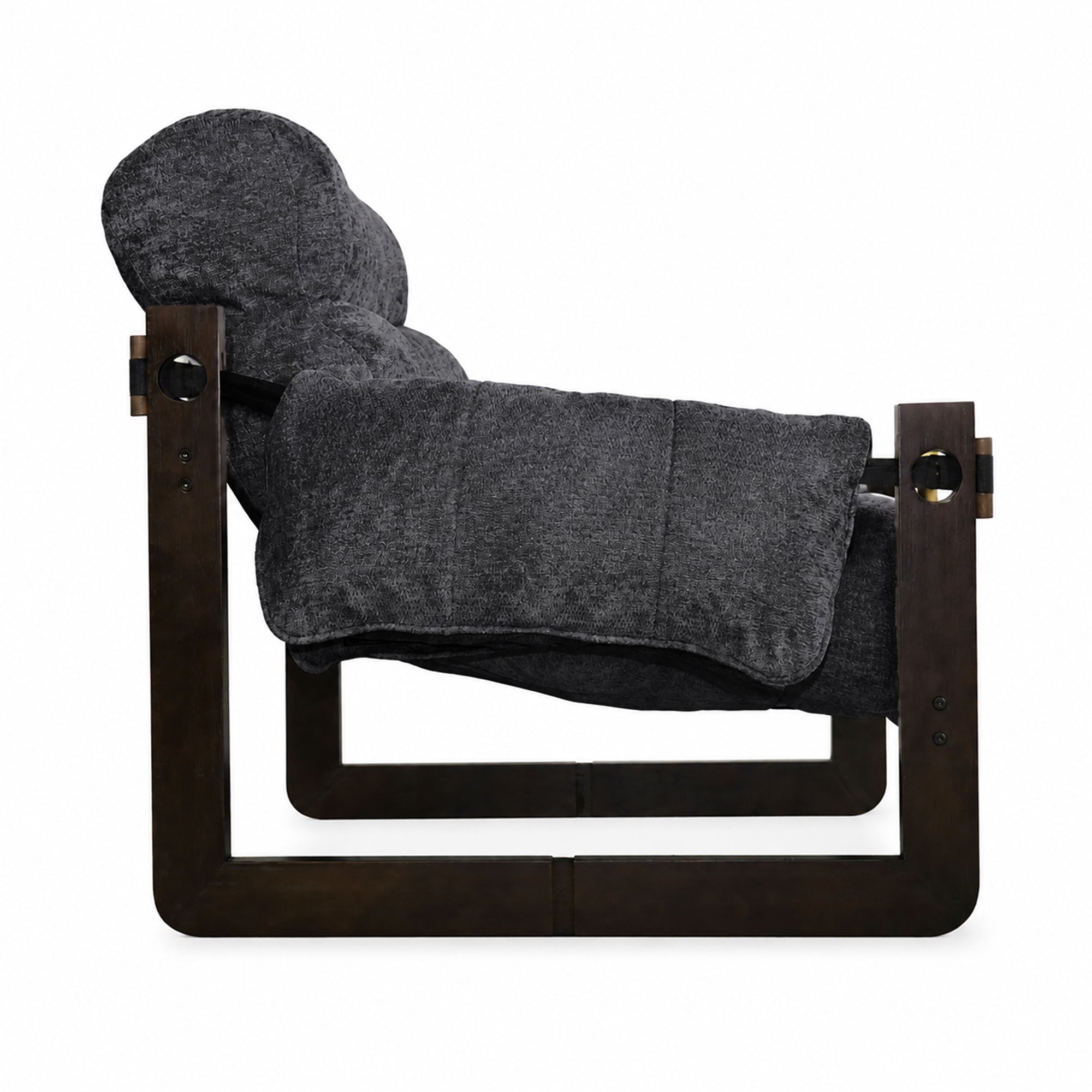 Ravena Chenille Modern Rustic Rubberwood Lounge Chair with Removable Armrests