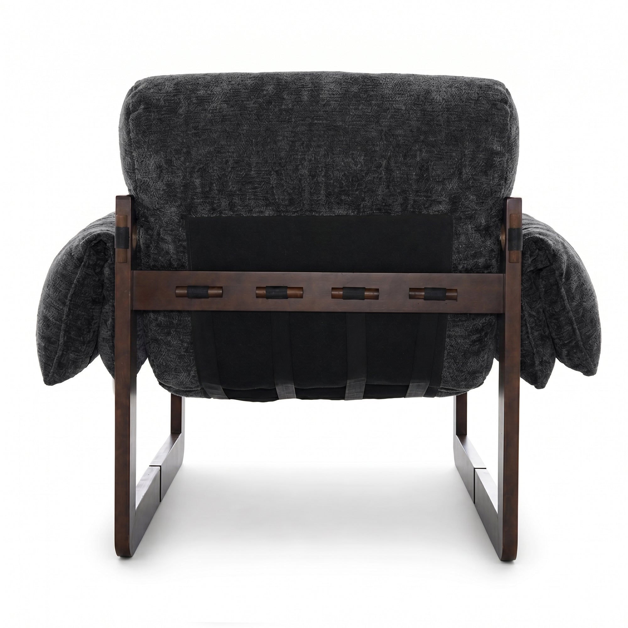 Ravena Chenille Modern Rustic Rubberwood Lounge Chair with Removable Armrests