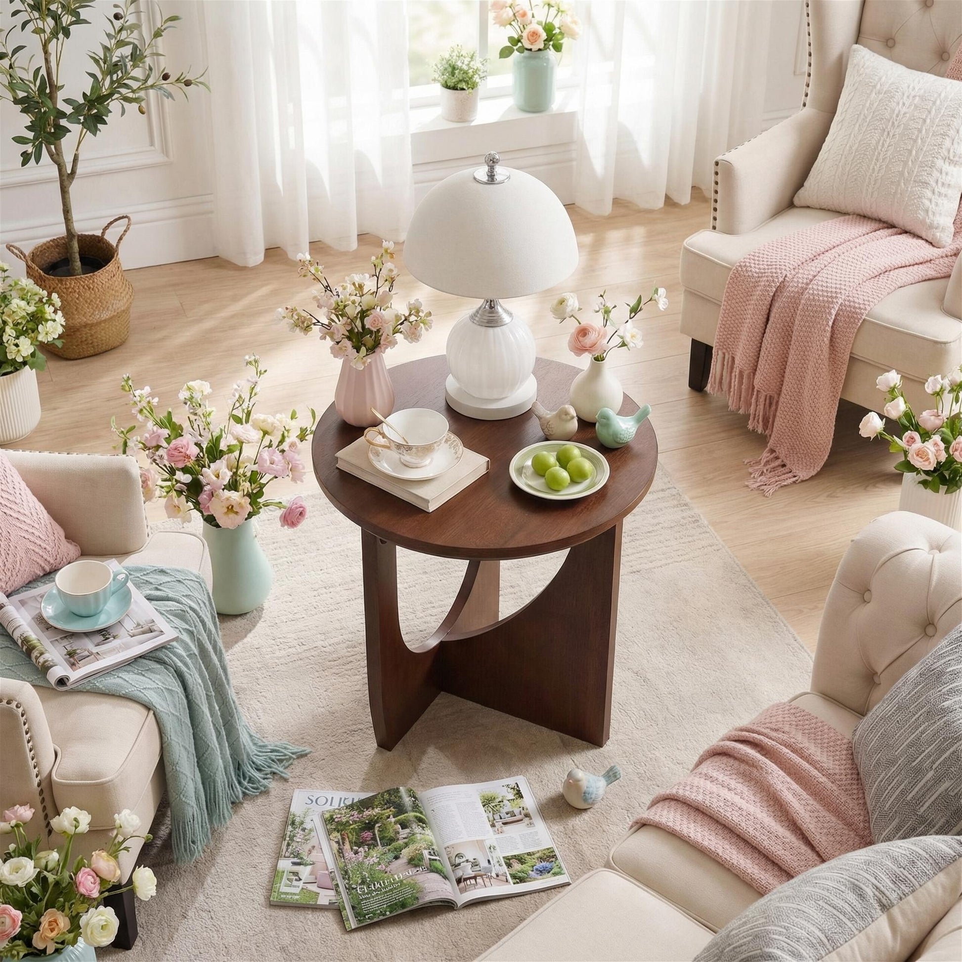 Ravon walnut end table showing side placement in a living room
