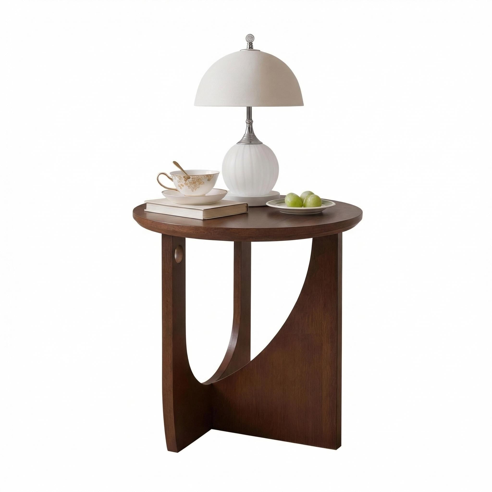 Ravon walnut end table showing front view isolated on white background