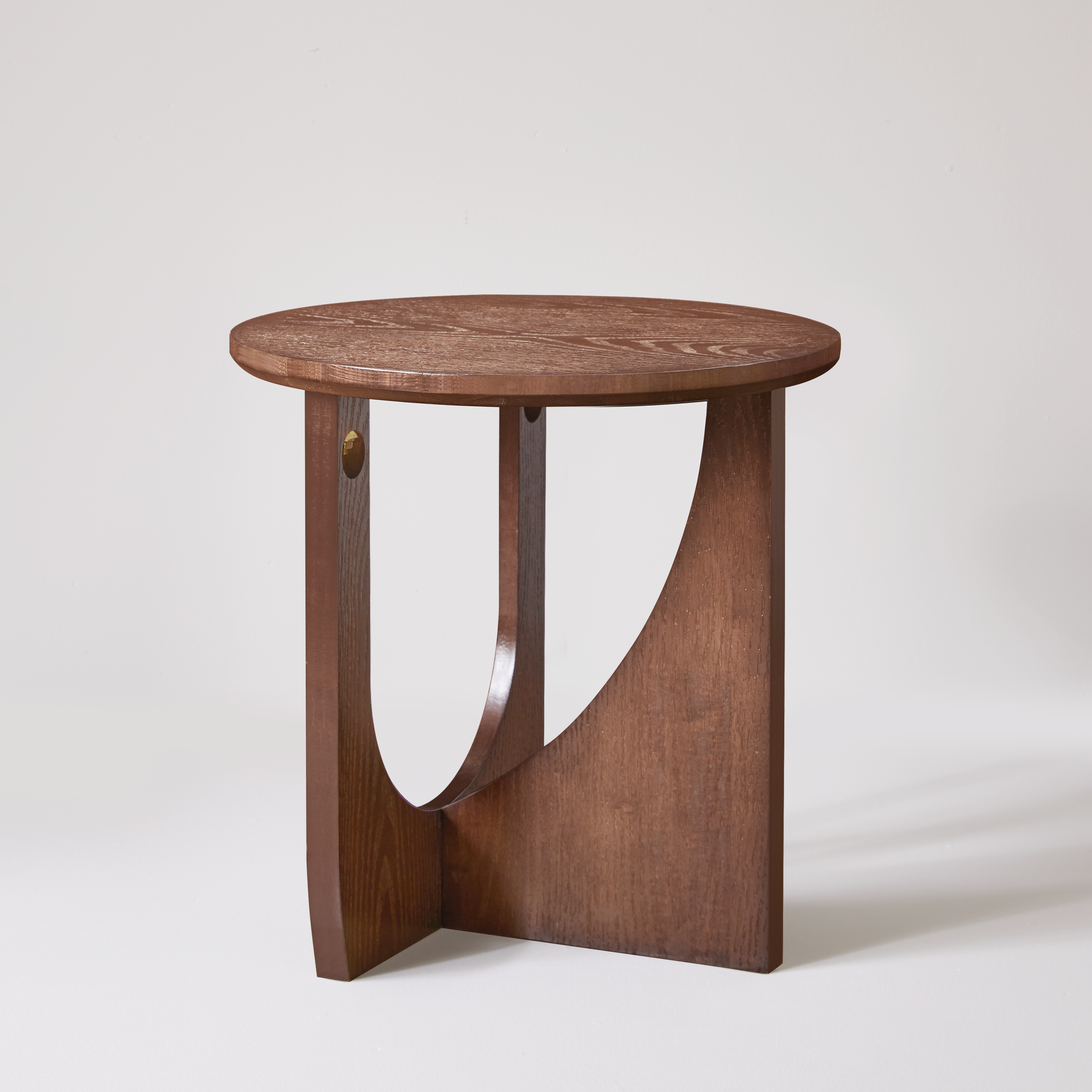Ravon walnut end table showing angled front view isolated on white background