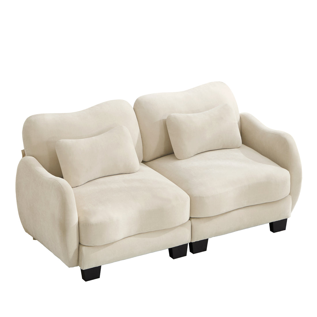 Rosedale beige loveseat sofa showing three quarter view isolated on white background