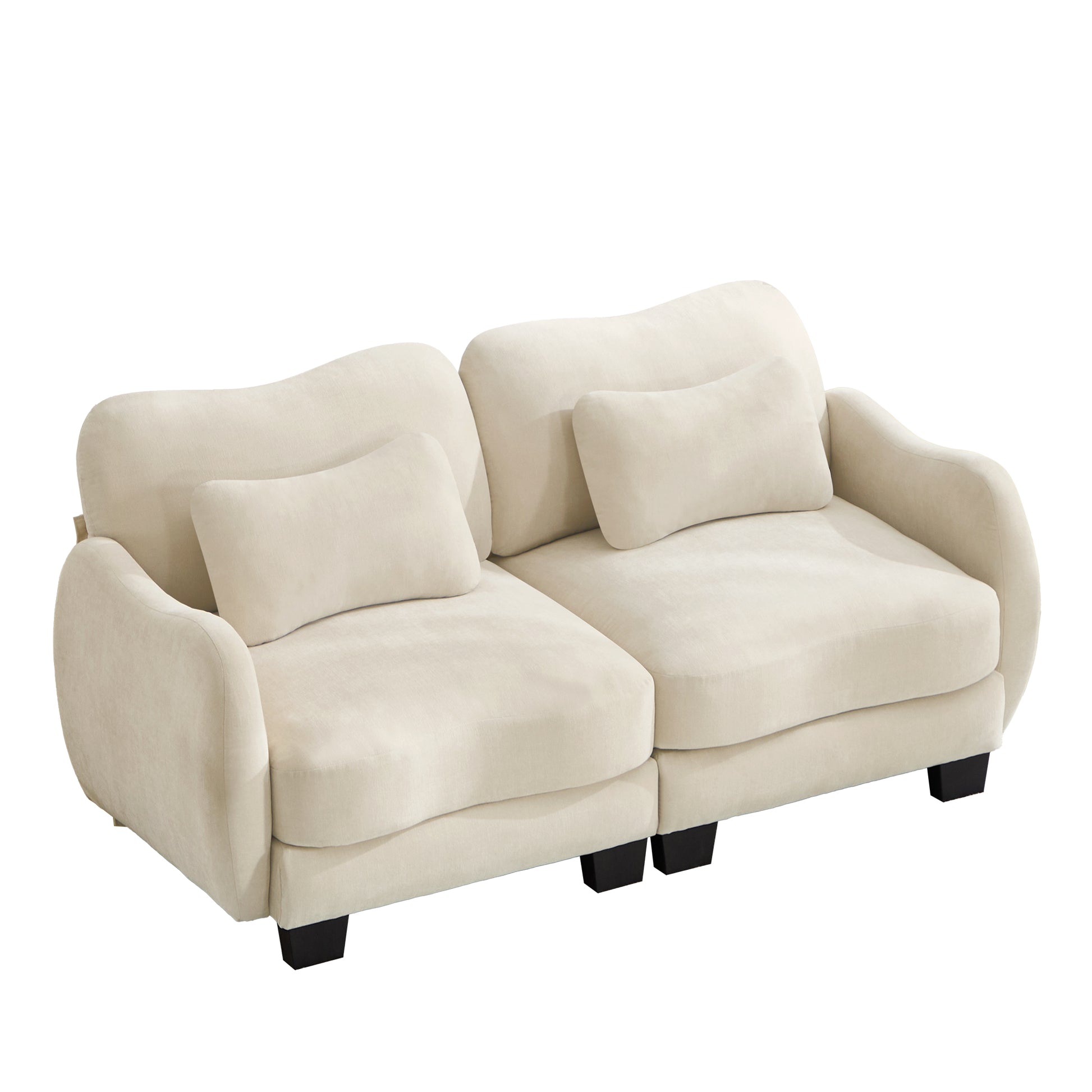Rosedale beige loveseat sofa showing three quarter view isolated on white background