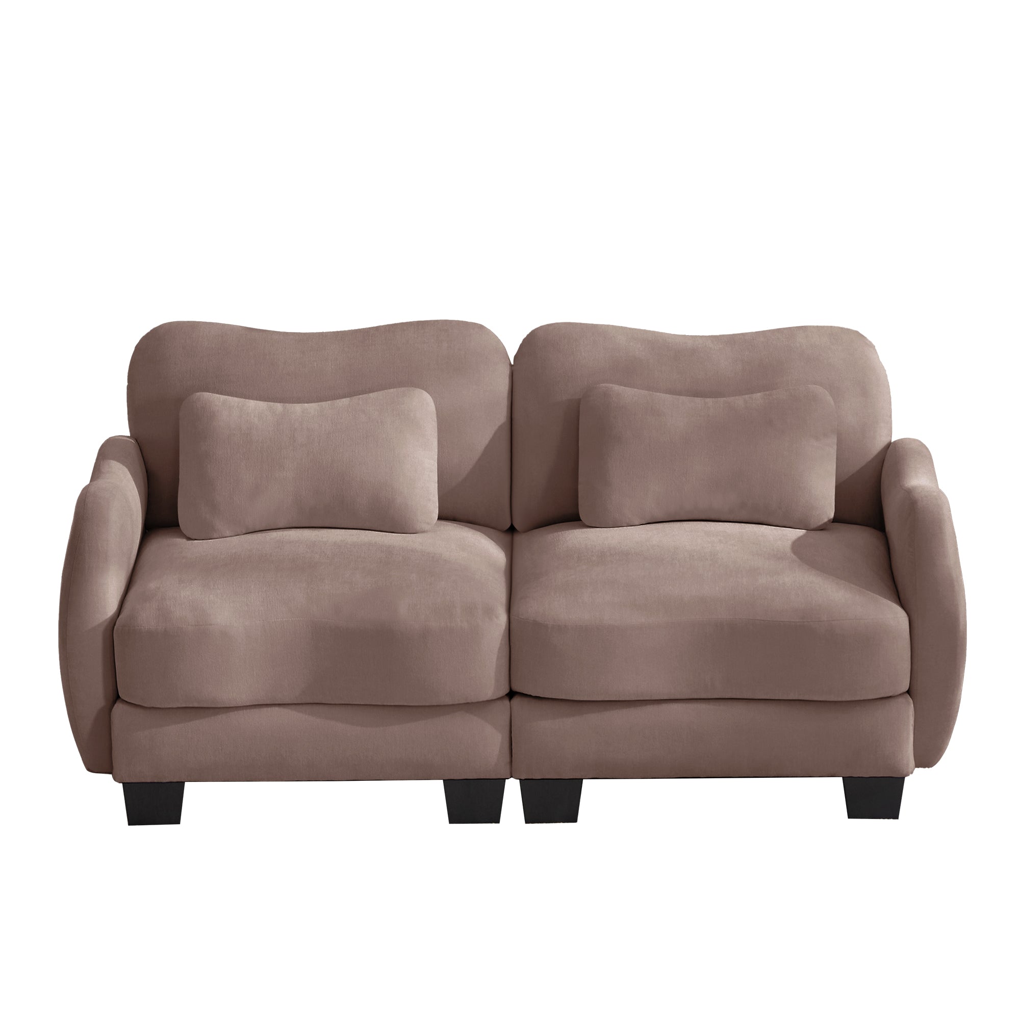 Rosedale brown gray loveseat sofa showing angled front view isolated on white background