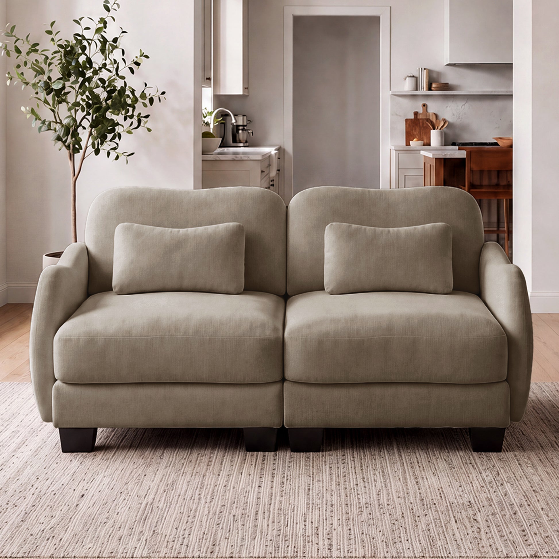 Rosedale brown loveseat sofa showing angled front view in a living room