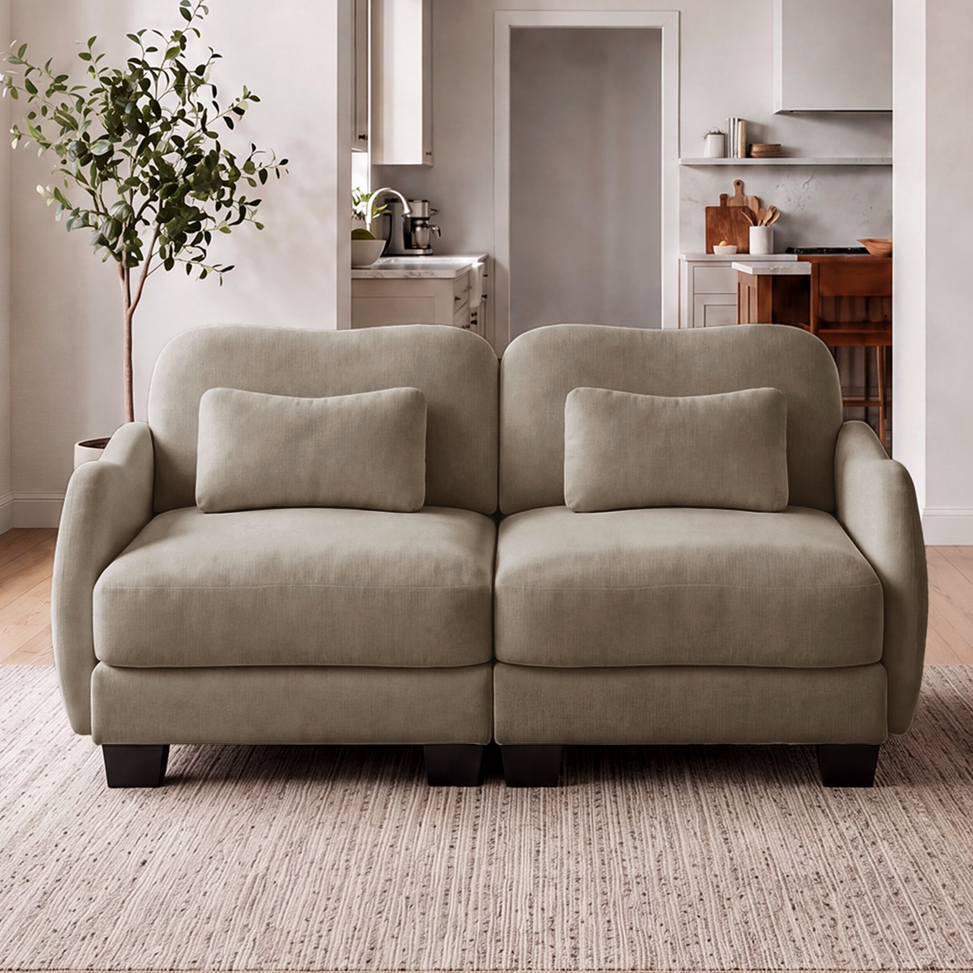 Rosedale brown loveseat sofa showing angled front view in a living room