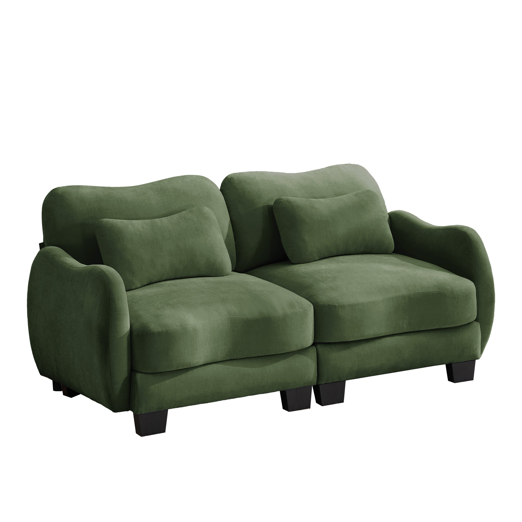 Rosedale green loveseat sofa showing angled front view isolated on white background