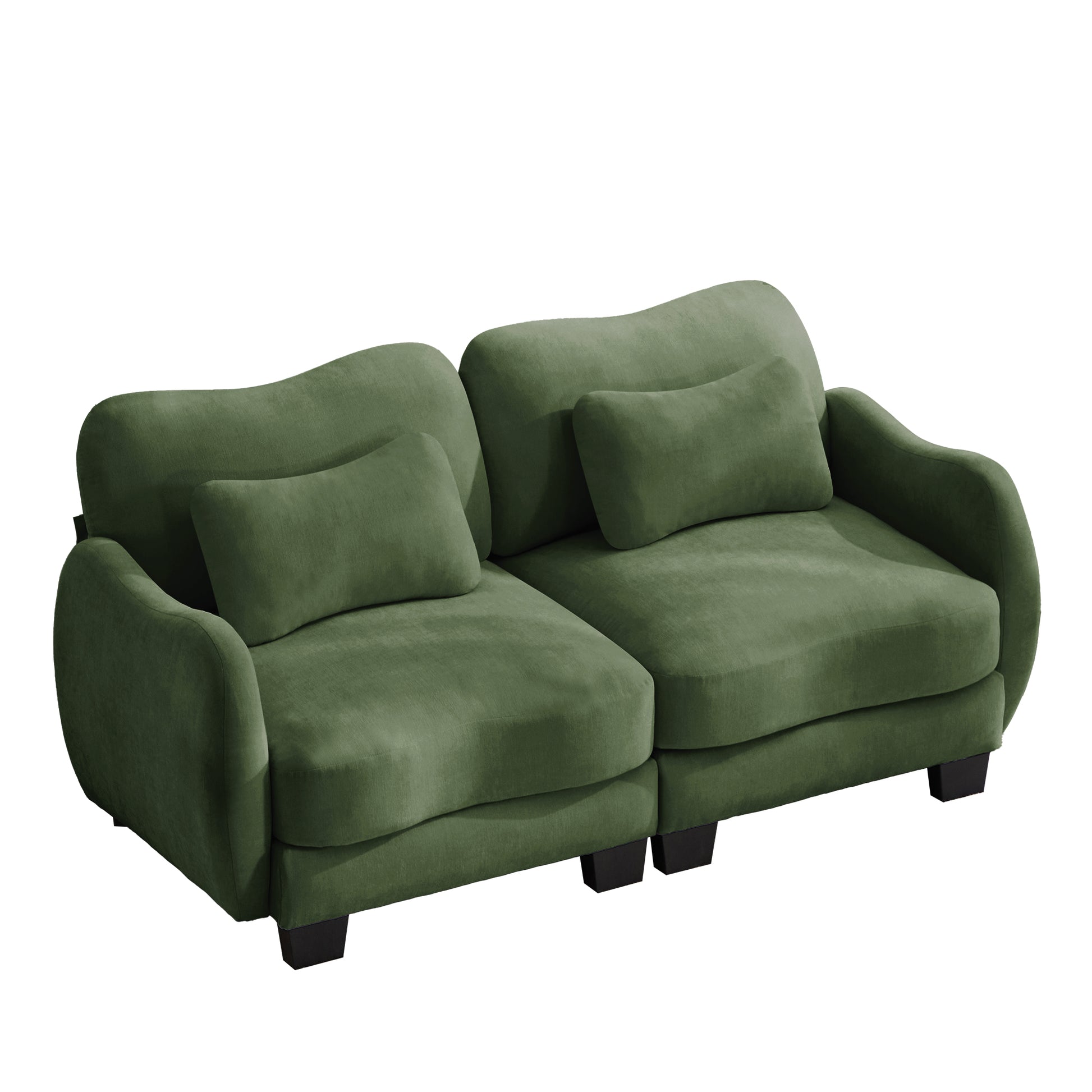 Rosedale green loveseat sofa showing angled front view isolated on white background