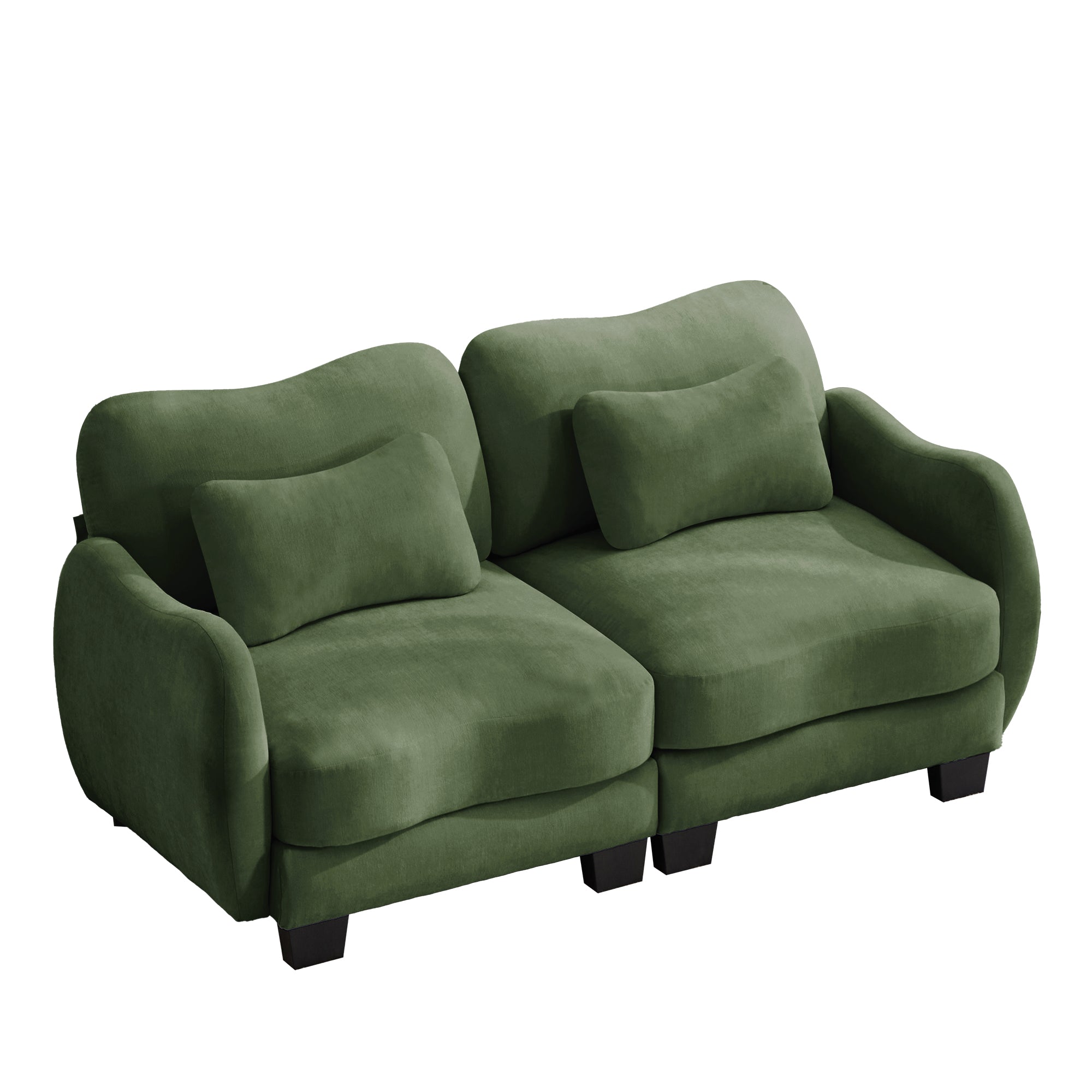 Rosedale green loveseat sofa showing angled front view isolated on white background