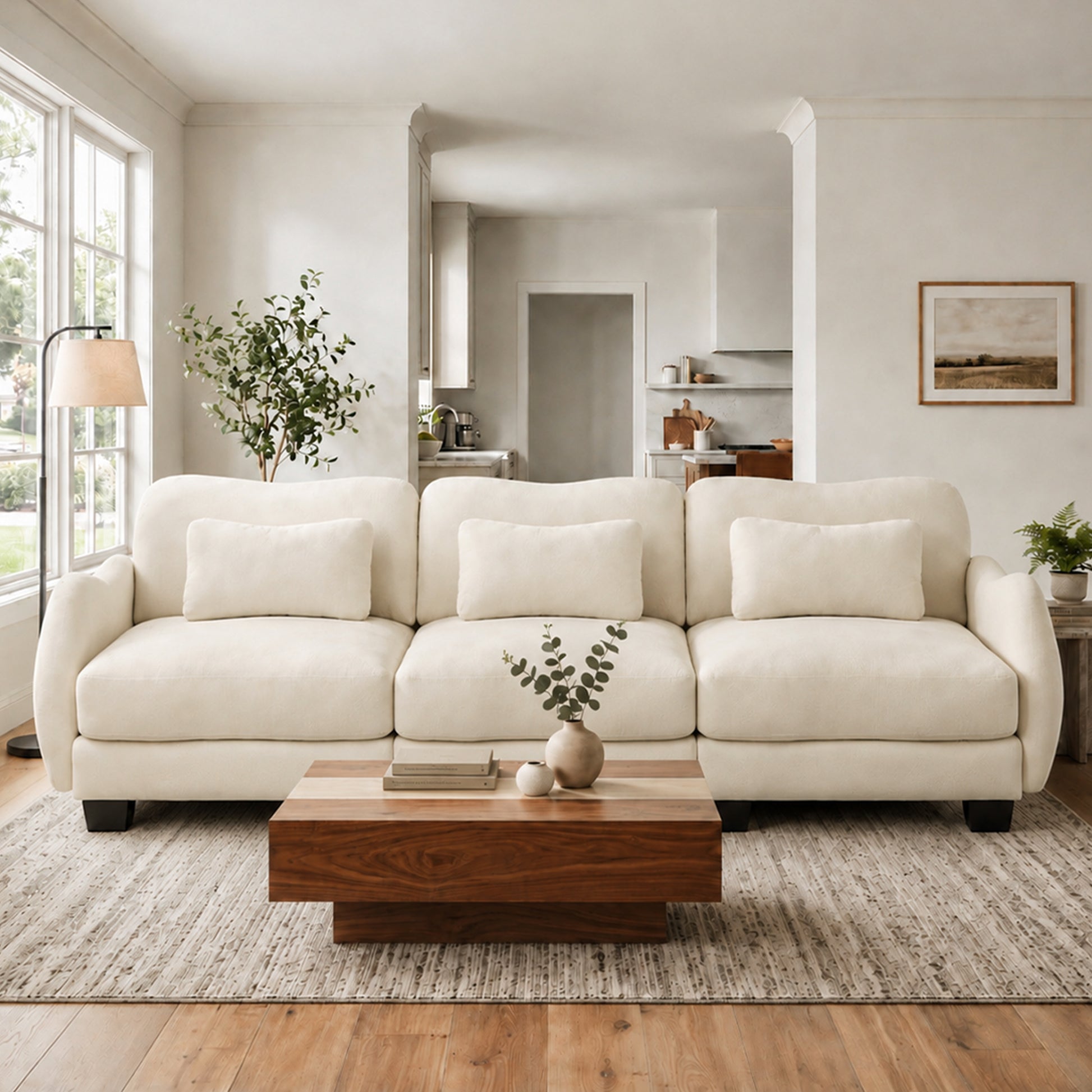 Rosedale beige modular sofa showing angled front view in a living room