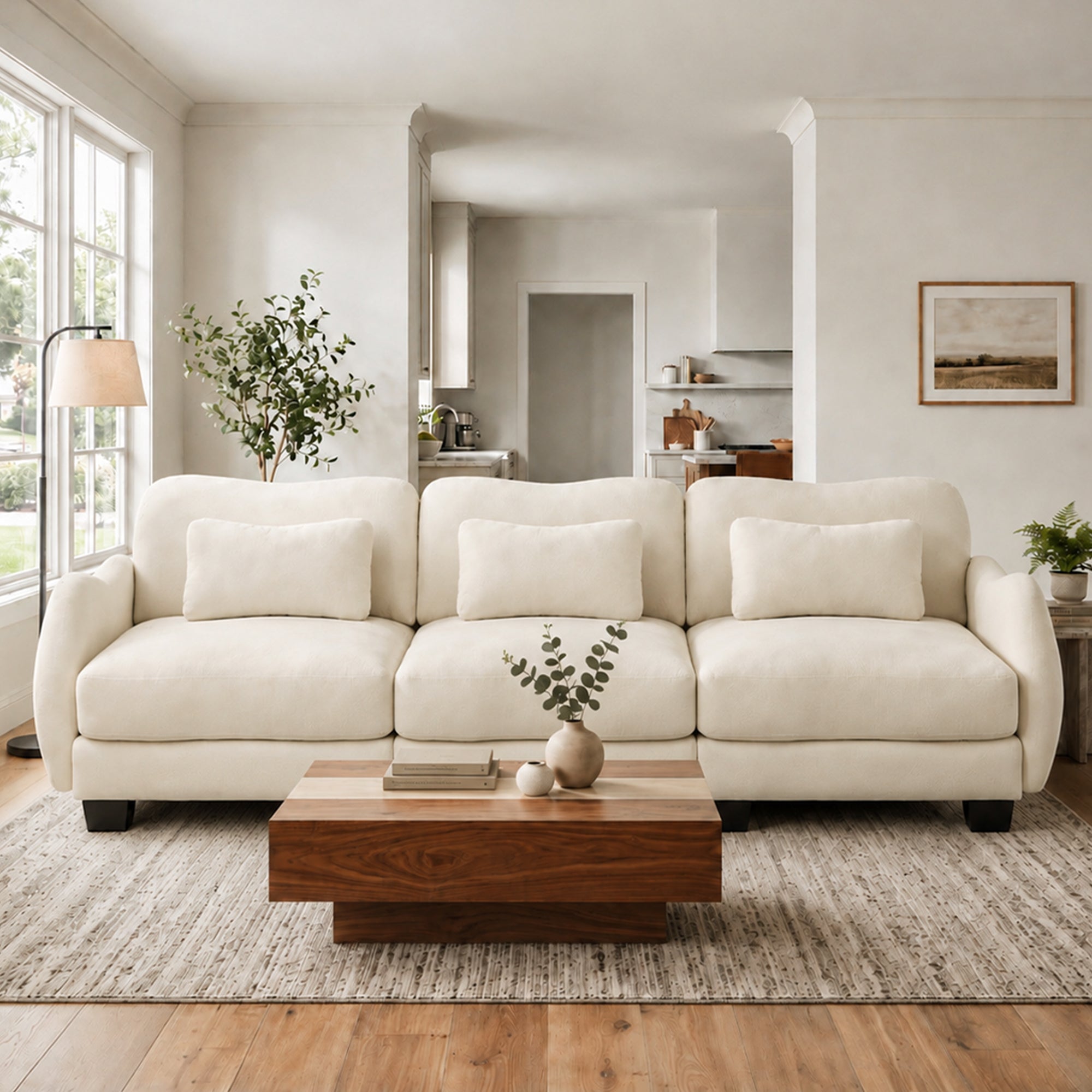 Rosedale beige modular sofa showing angled front view in a living room