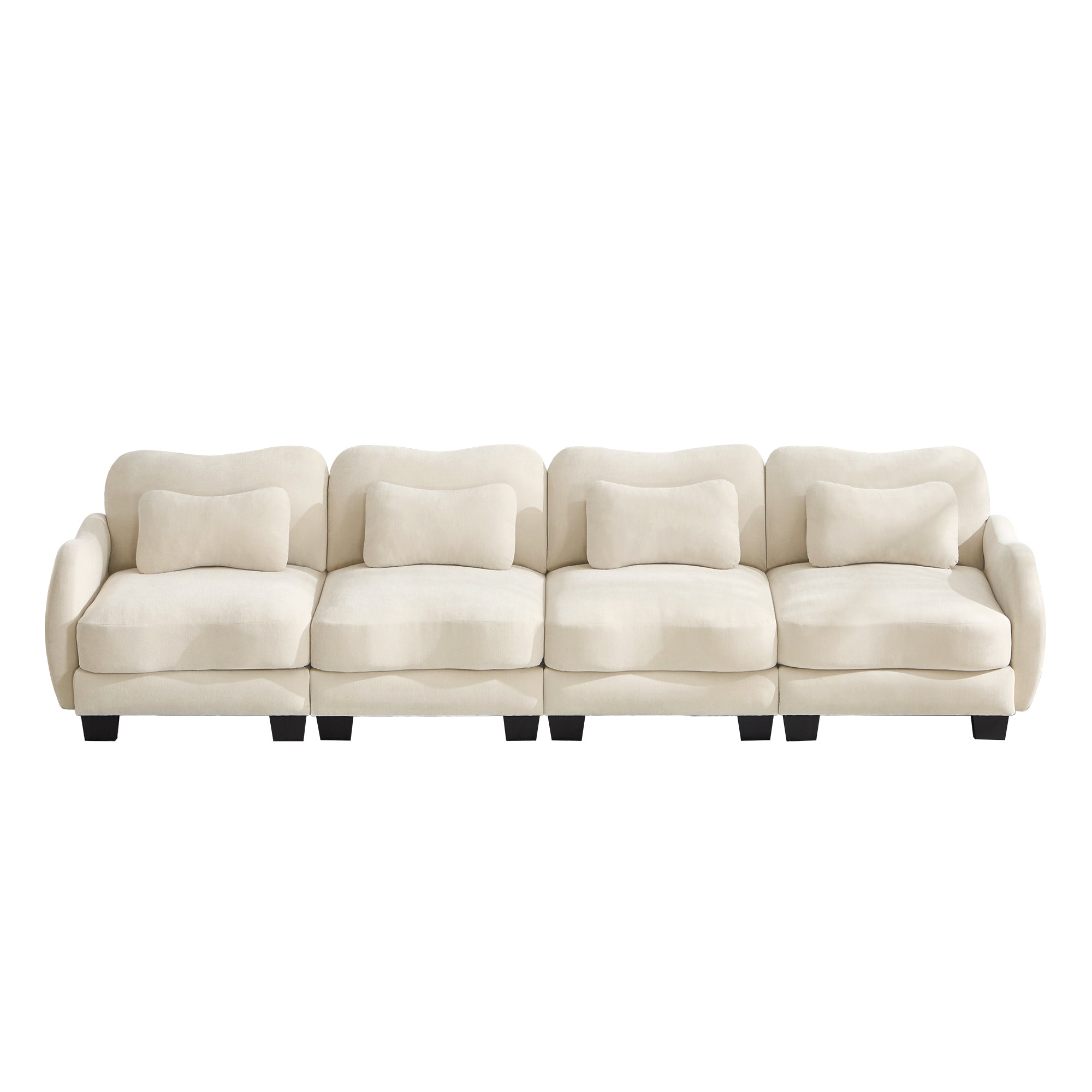 Rosedale beige modular sofa showing a front view with four waist pillows on white background
