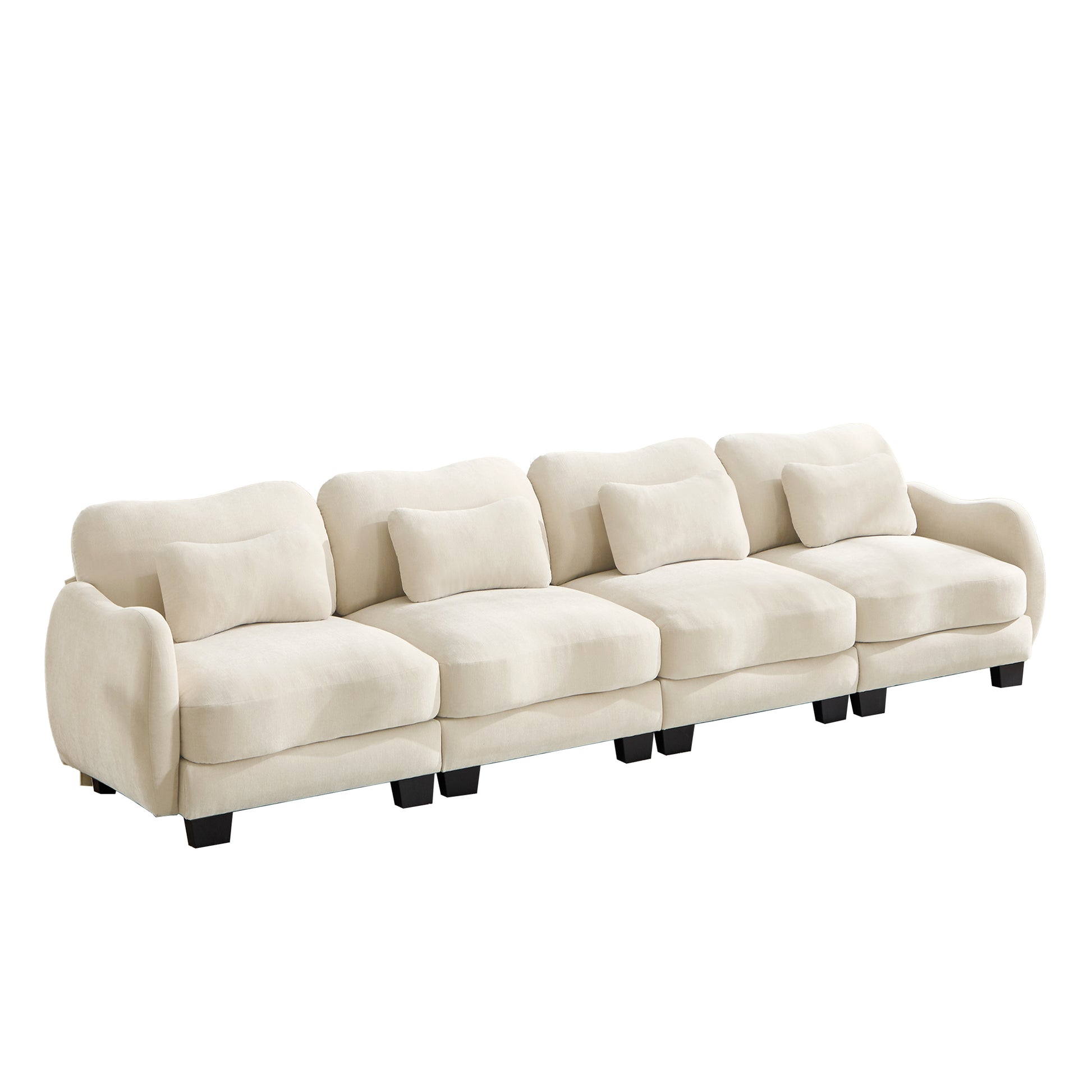 Rosedale beige modular sofa showing a left angled view with four waist pillows on white background