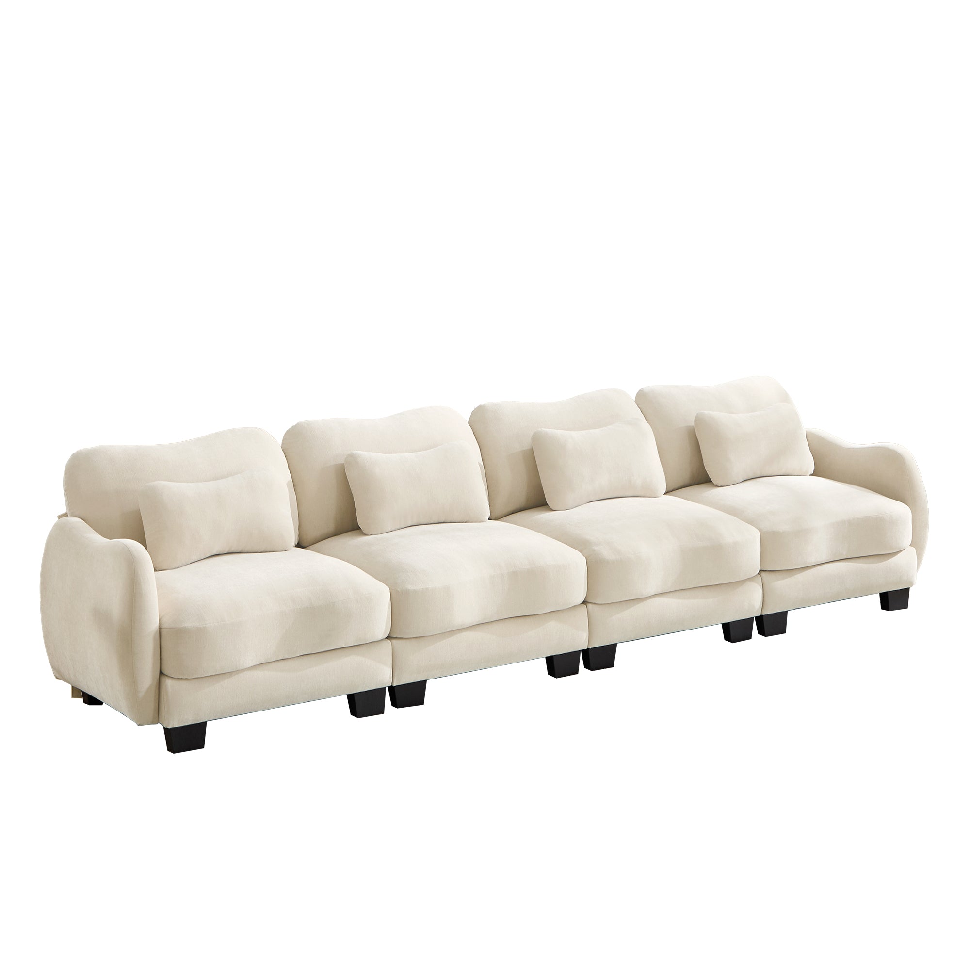 Rosedale beige modular sofa showing a left angled view with four waist pillows on white background