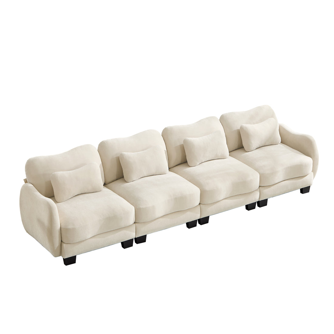 Rosedale beige modular sofa showing a right angled view with four waist pillows on white background