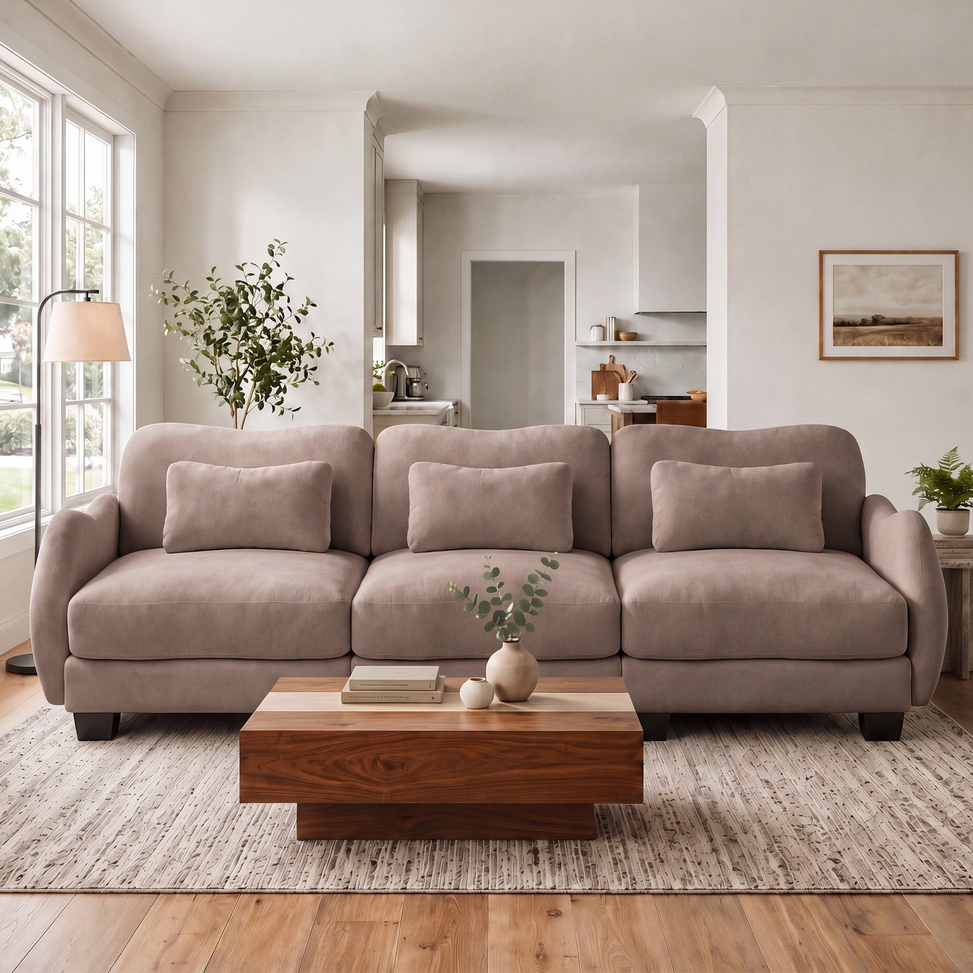 Rosedale brown gray modular sofa showing angled front view in a living room