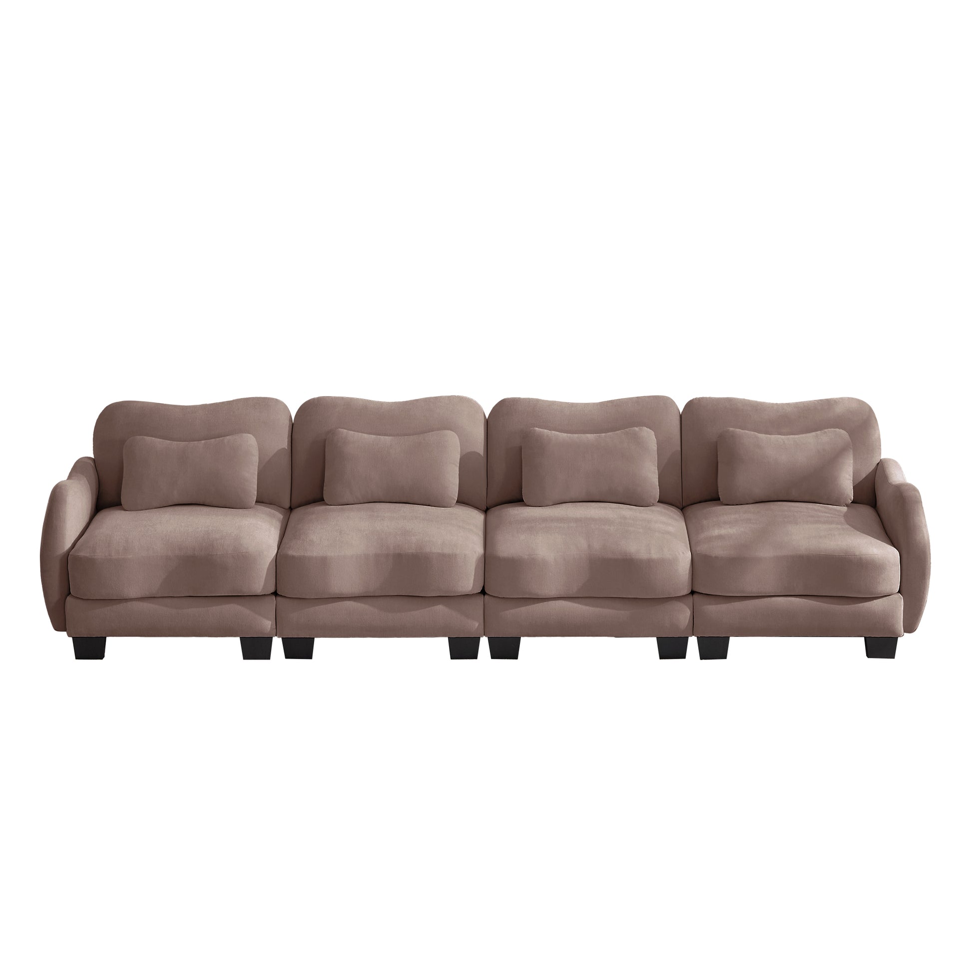 Rosedale brown gray modular sofa showing a front view with four waist pillows on white background
