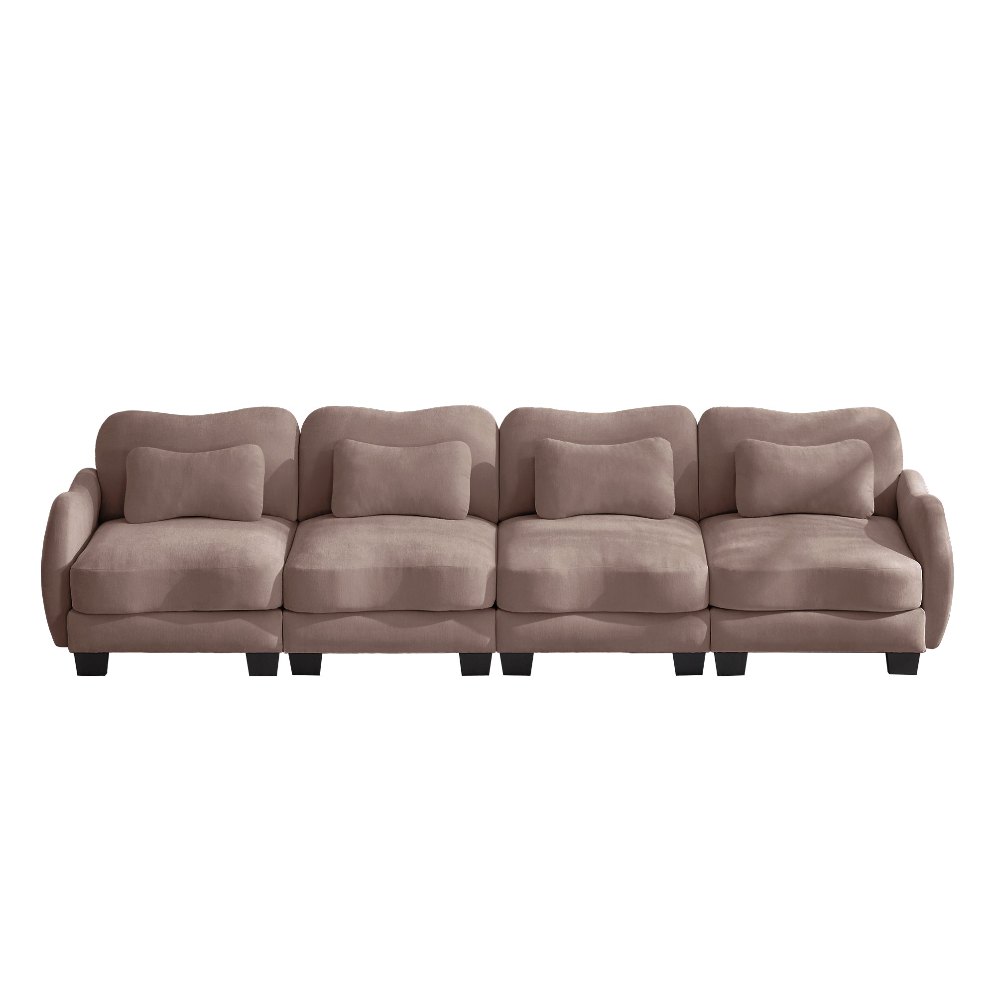 Rosedale brown gray modular sofa showing a front view with four waist pillows on white background