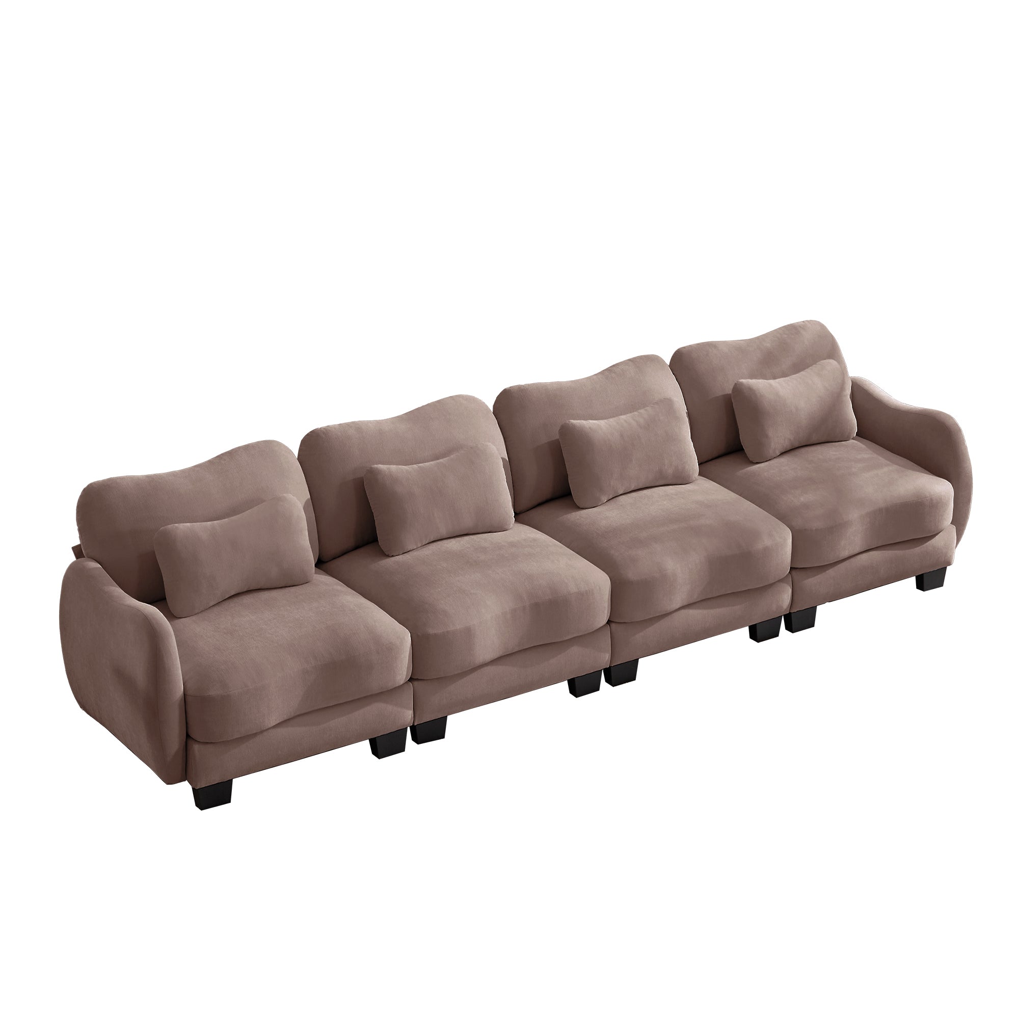 Rosedale brown gray modular sofa showing a left angled view with four waist pillows on white background