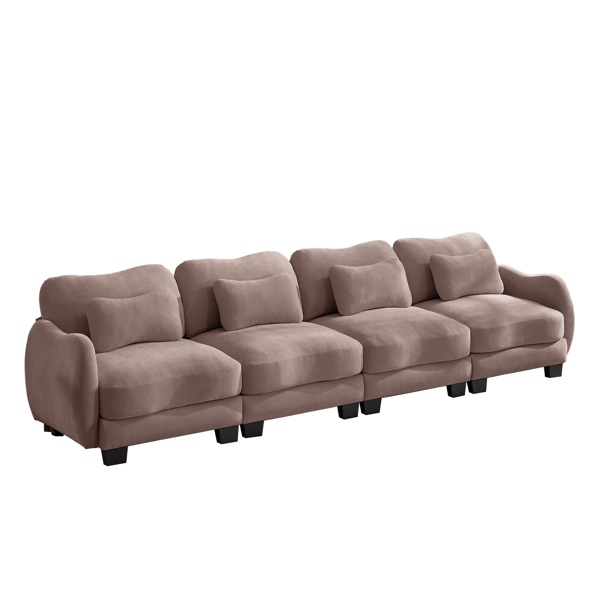 Rosedale brown gray modular sofa showing a right angled view with four waist pillows on white background