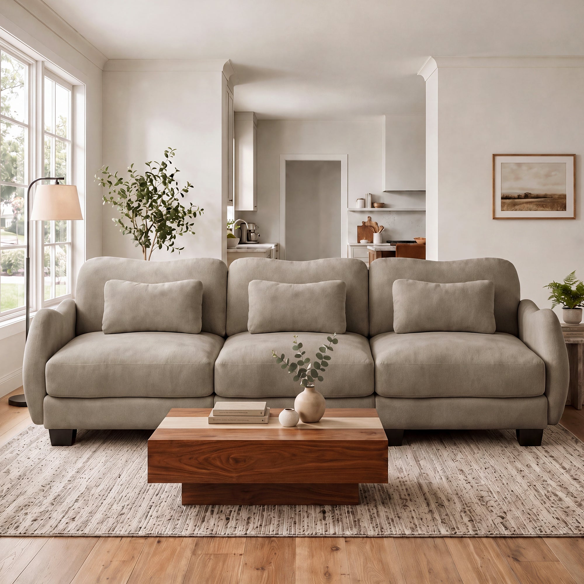 Rosedale brown modular sofa showing angled front view in a living room
