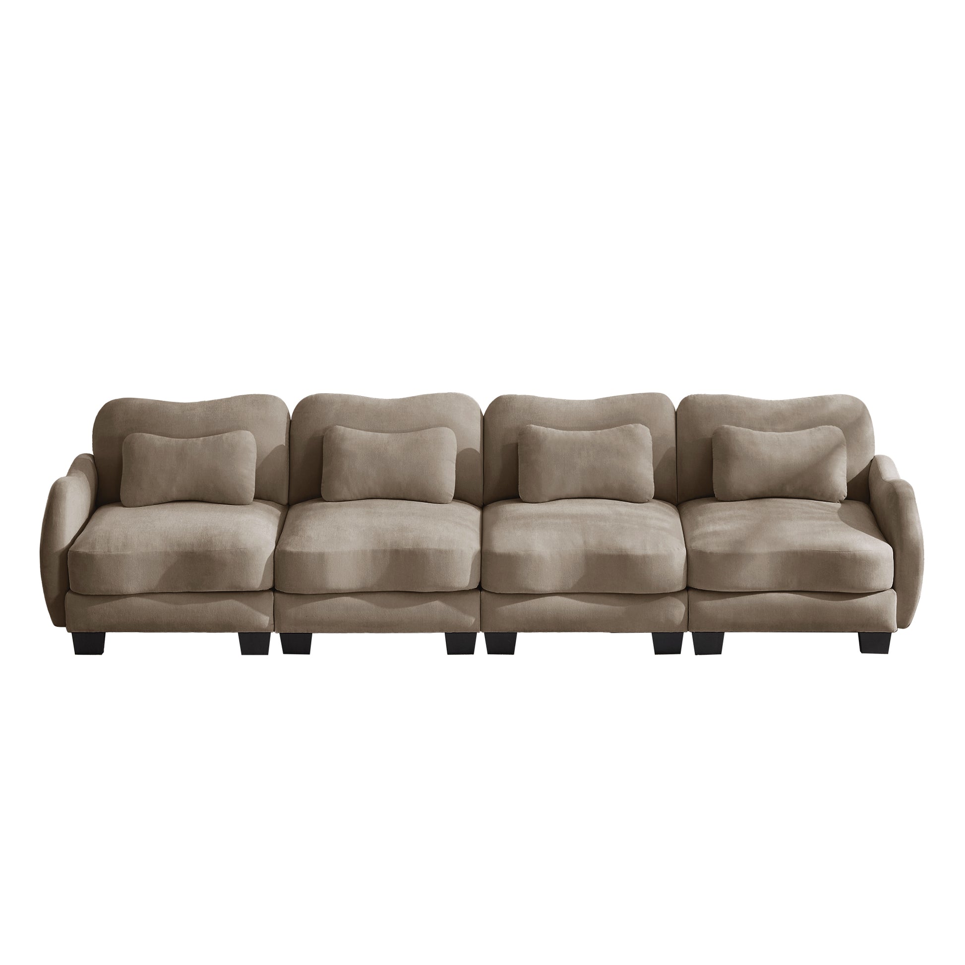 Rosedale brown modular sofa showing a front view with four waist pillows on white background