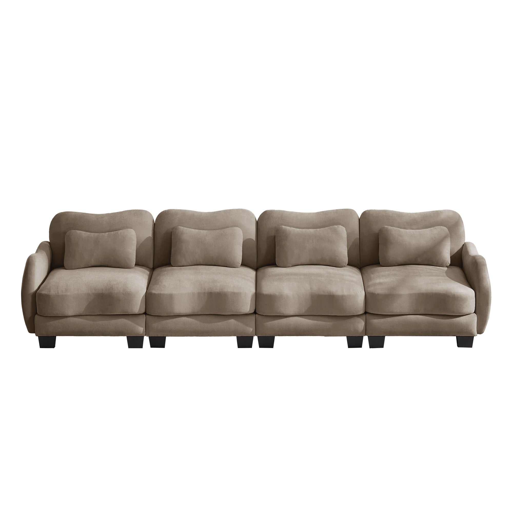 Rosedale brown modular sofa showing a front view with four waist pillows on white background