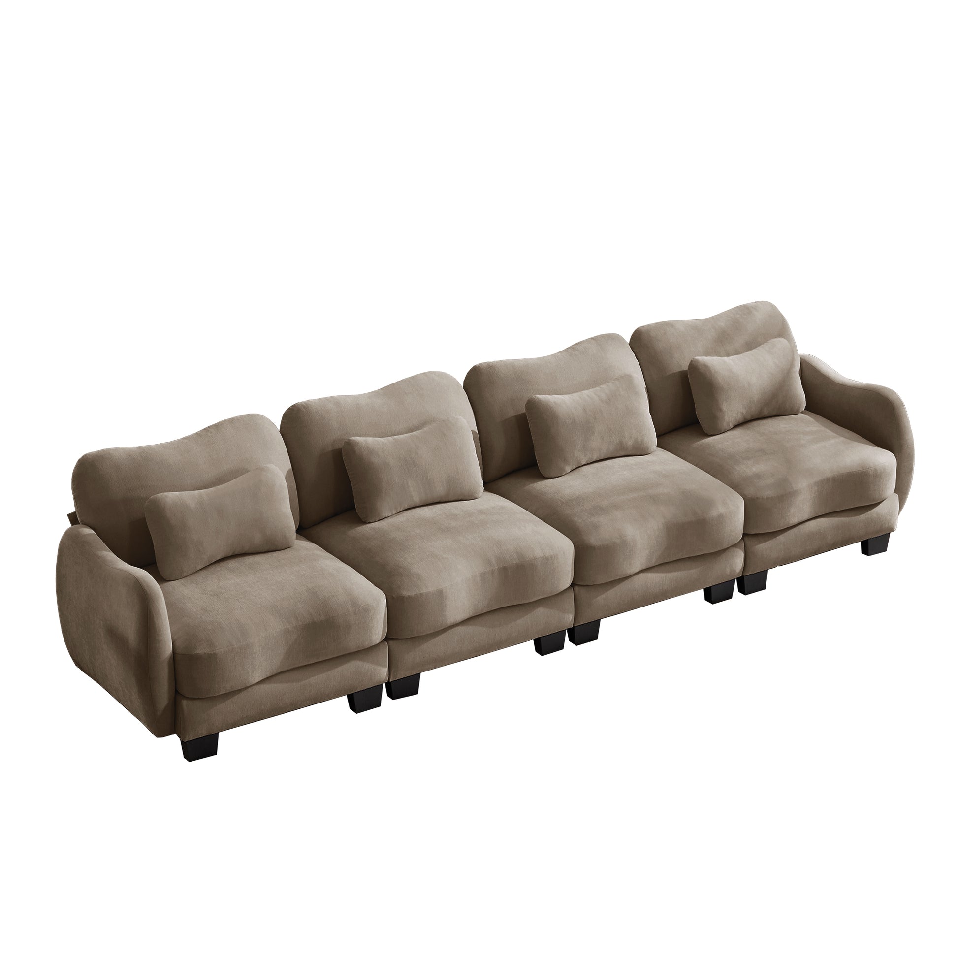 Rosedale brown modular sofa showing a left angled view with four waist pillows on white background