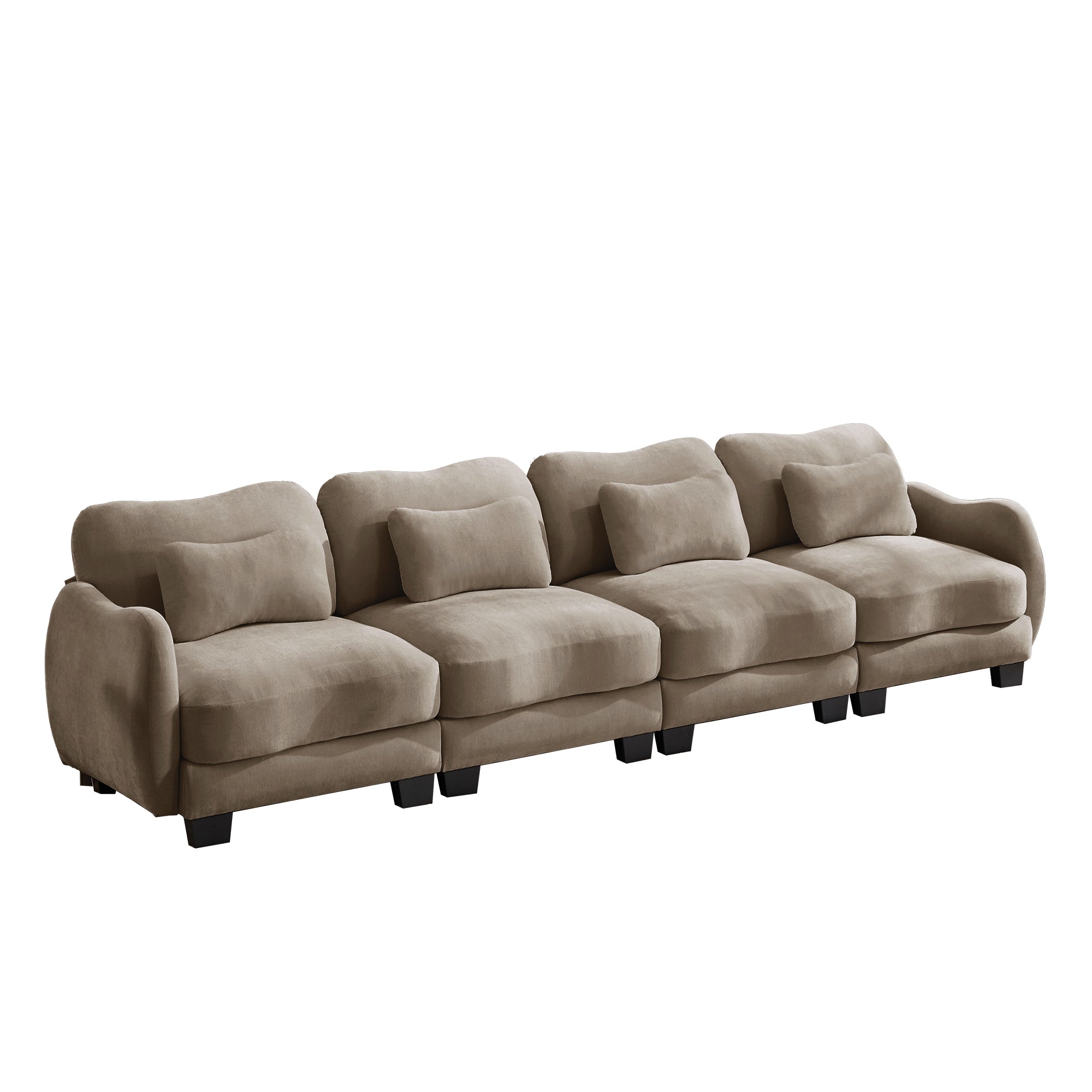 Rosedale brown modular sofa showing a right angled view with four waist pillows on white background