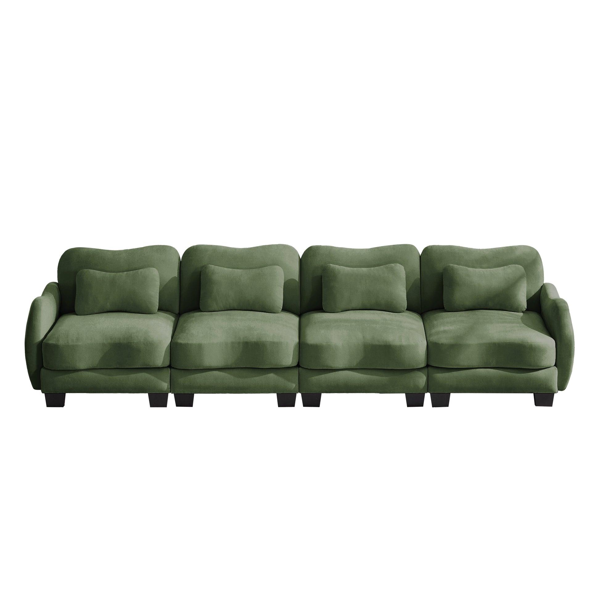 Rosedale green modular sofa showing a front view with four waist pillows on white background