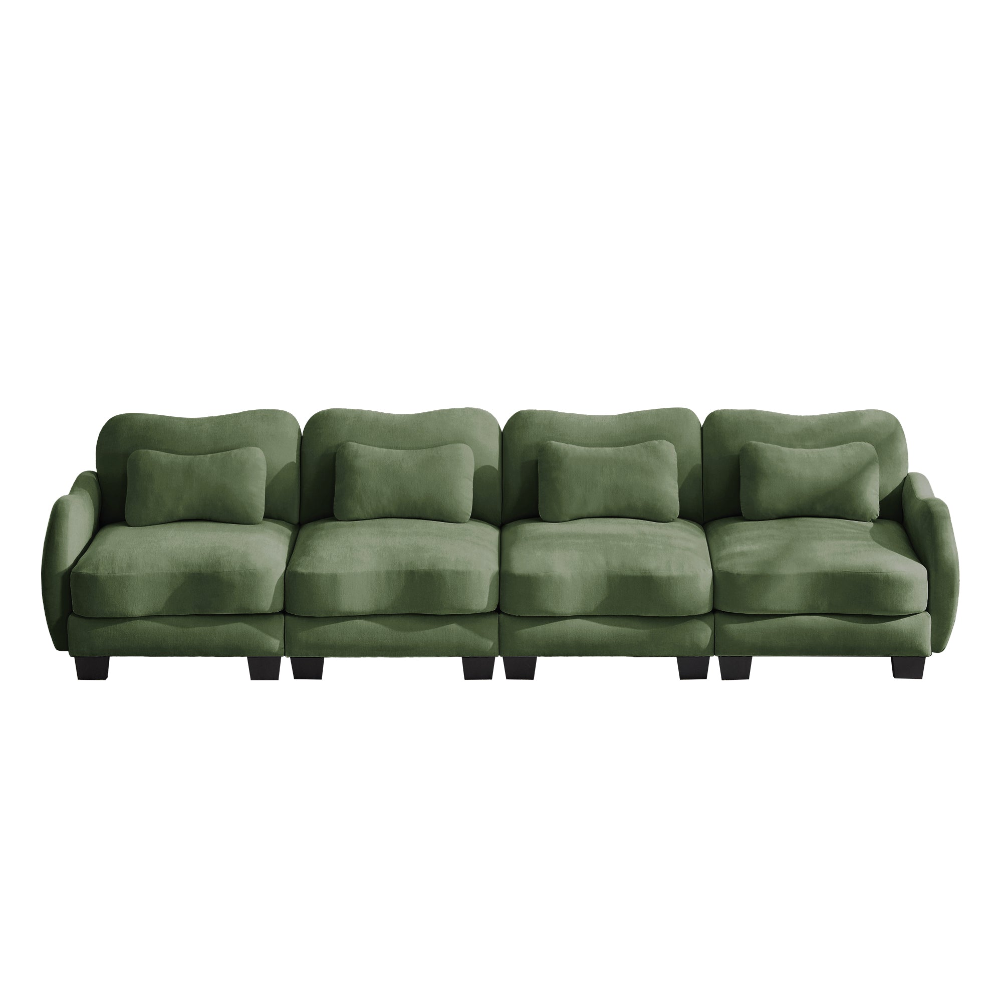 Rosedale green modular sofa showing a front view with four waist pillows on white background
